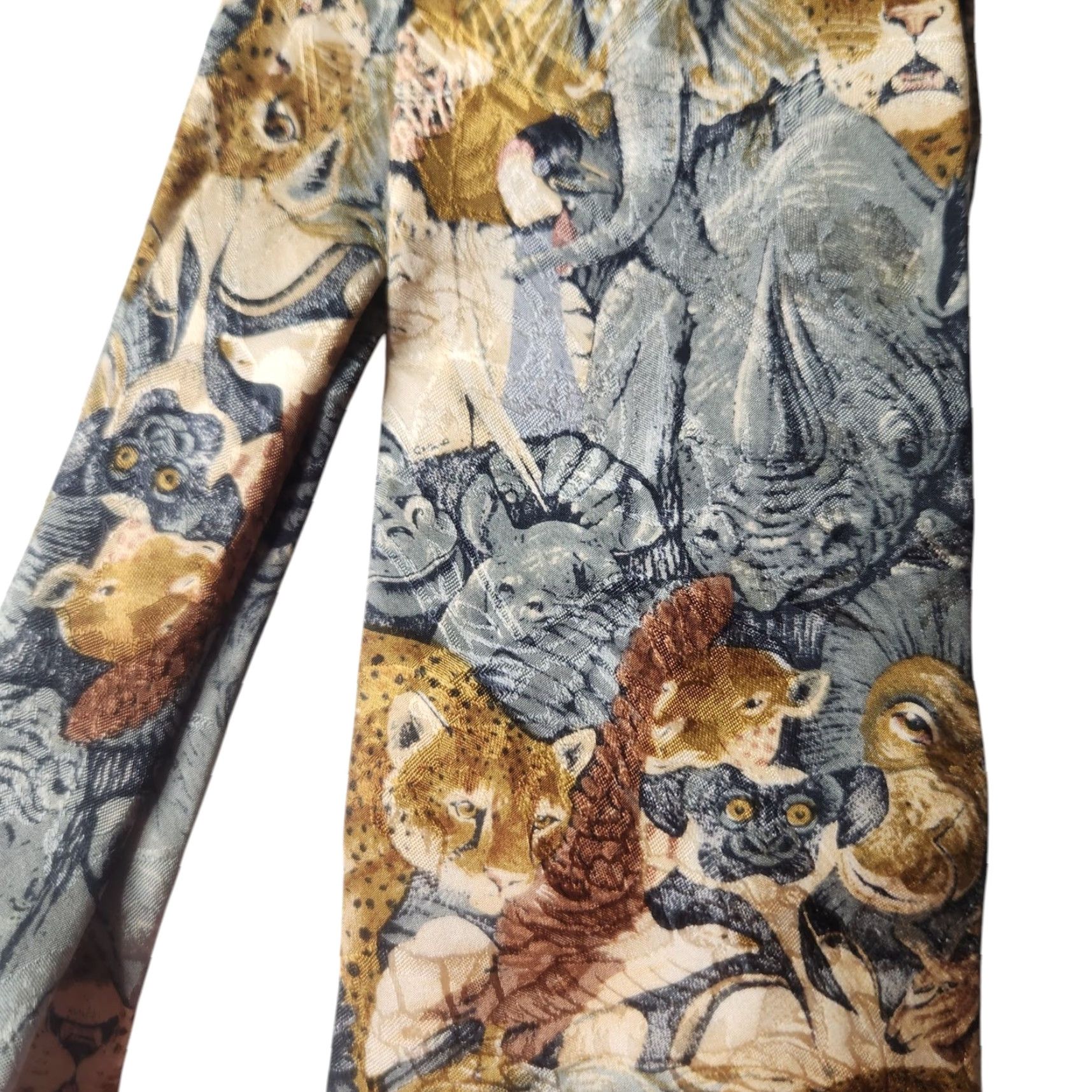 Vintage VINTAGE Endangered Species Jungle Animals Elephants Rhino Cheetah Silk Neck Tie Size ONE SIZE - 3 Thumbnail