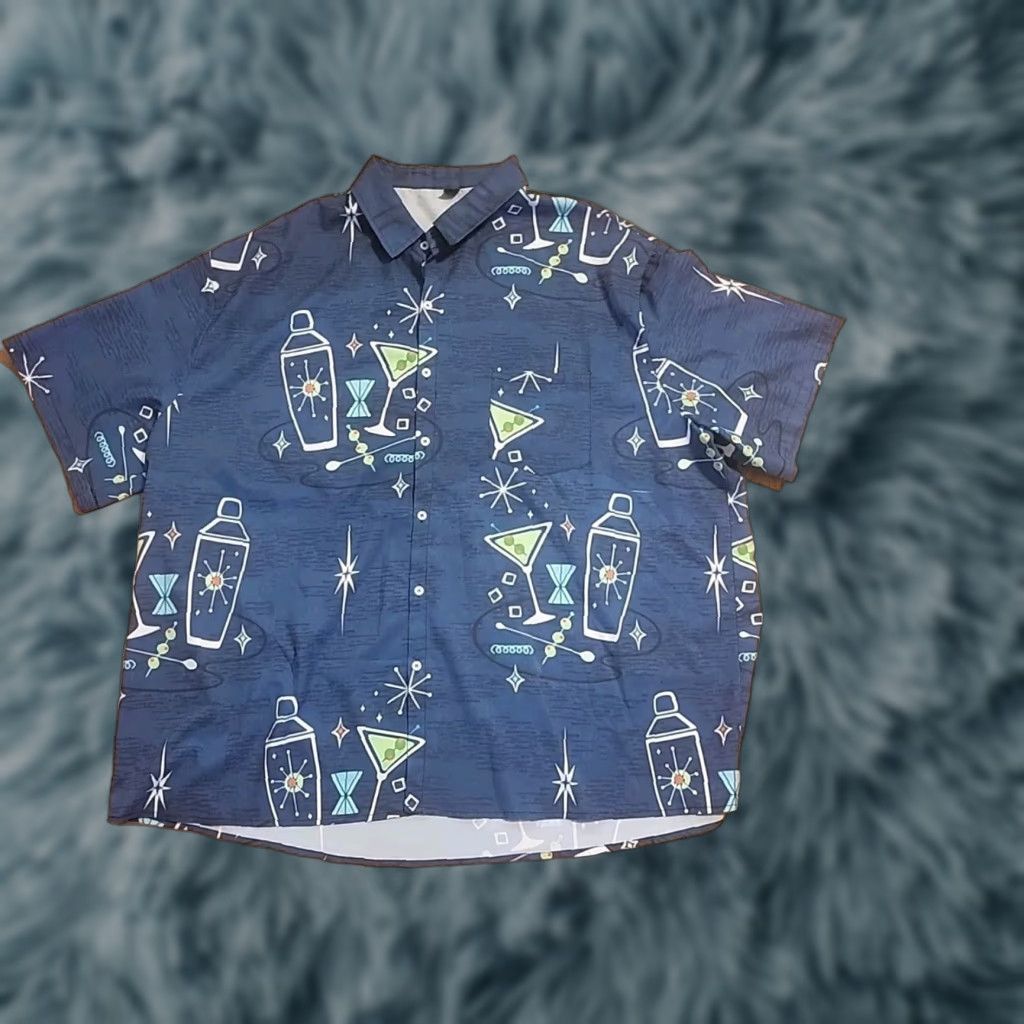 Vintage 4XL Button-Up Shirt Men Blues Satin 60" Chest 4X L Big & Tall Casual Party Cocktail Daiquiri Graphic Print Short Sleeve Size US XXL / EU 58 / 5 - 1 Thumbnail