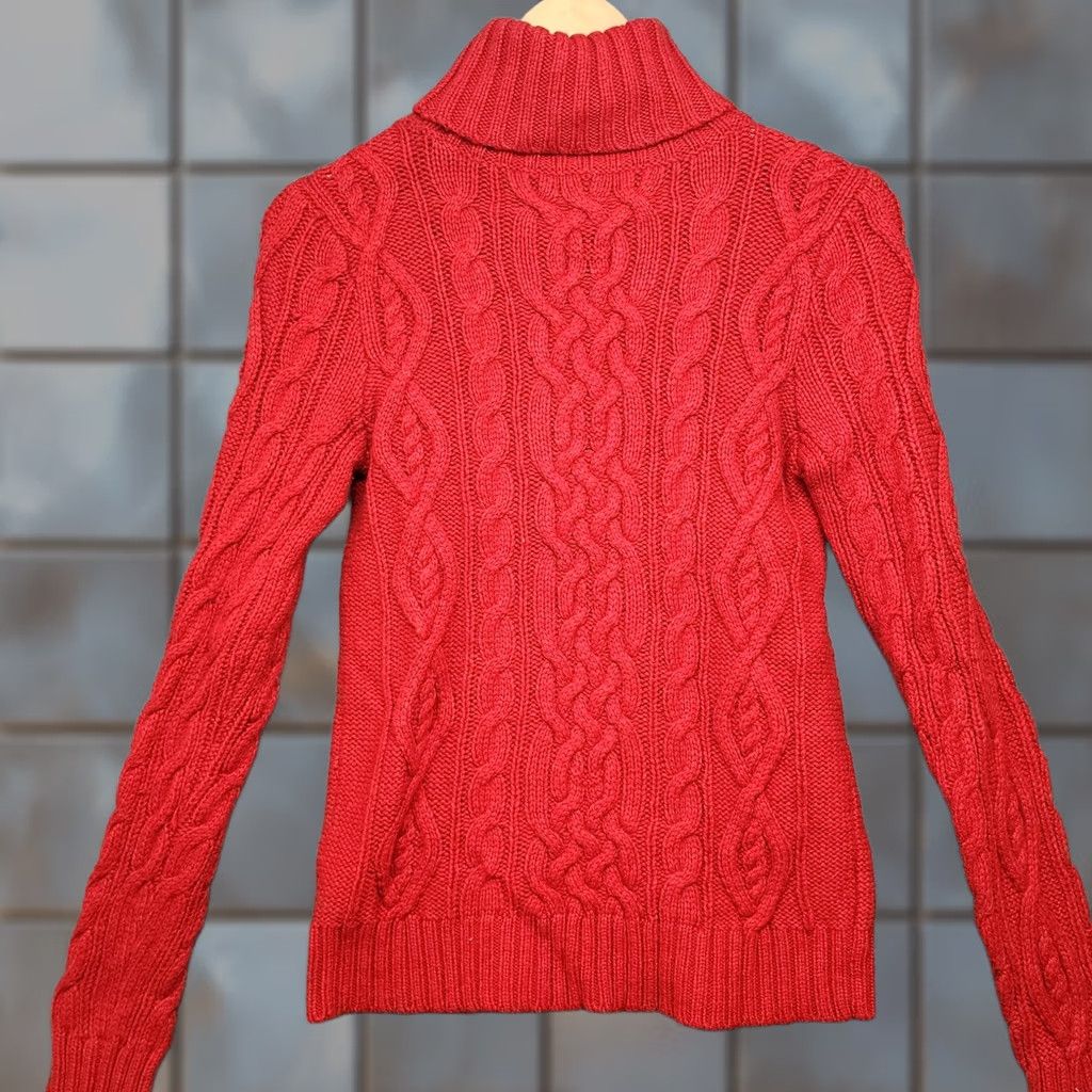 Ralph Lauren VINTAGE Ralph Lauren Sweater Womens Large Petite Red Cable-Knit Turtleneck Wool Blend Pullover Long Sleeve Womens Men’s? Size L / US 10 / IT 46 - 1 Thumbnail