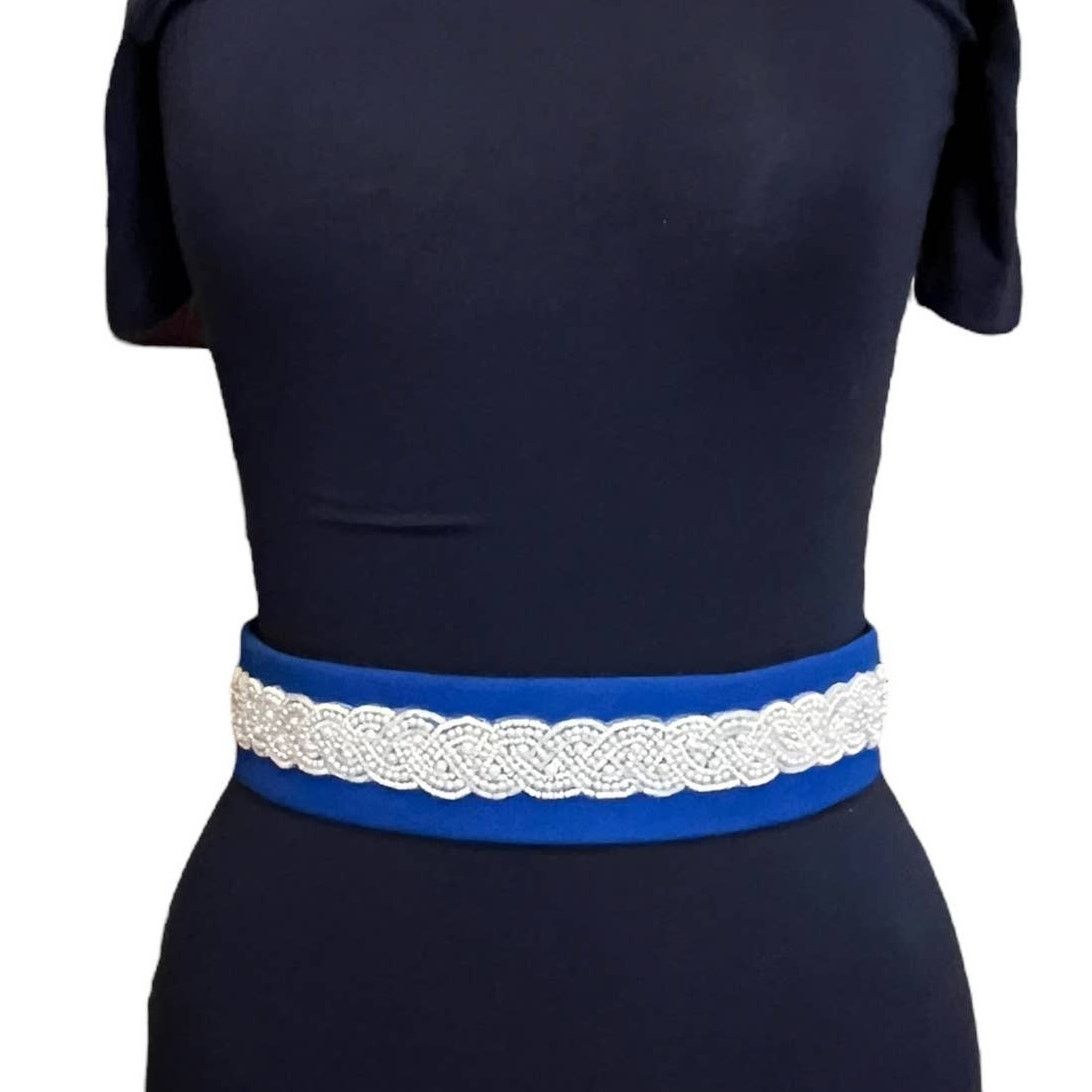 Other Handmade Blue canvas fabric pearl bridal belt Size ONE SIZE - 1 Thumbnail