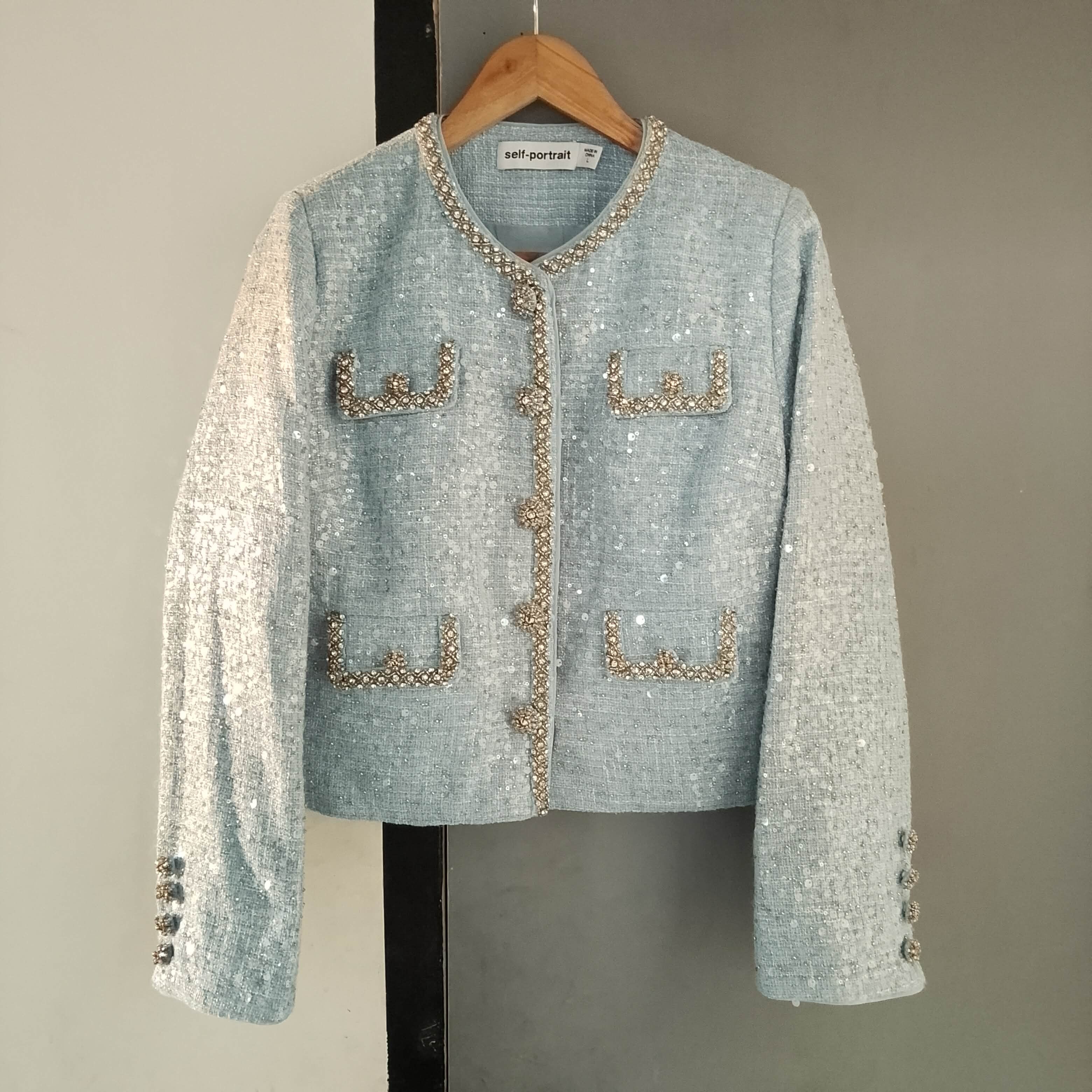 Self-Portrait Self-portrait Sequinned Bouclé-Tweed Jacket Size L / US 10 / IT 46 - 1 Thumbnail