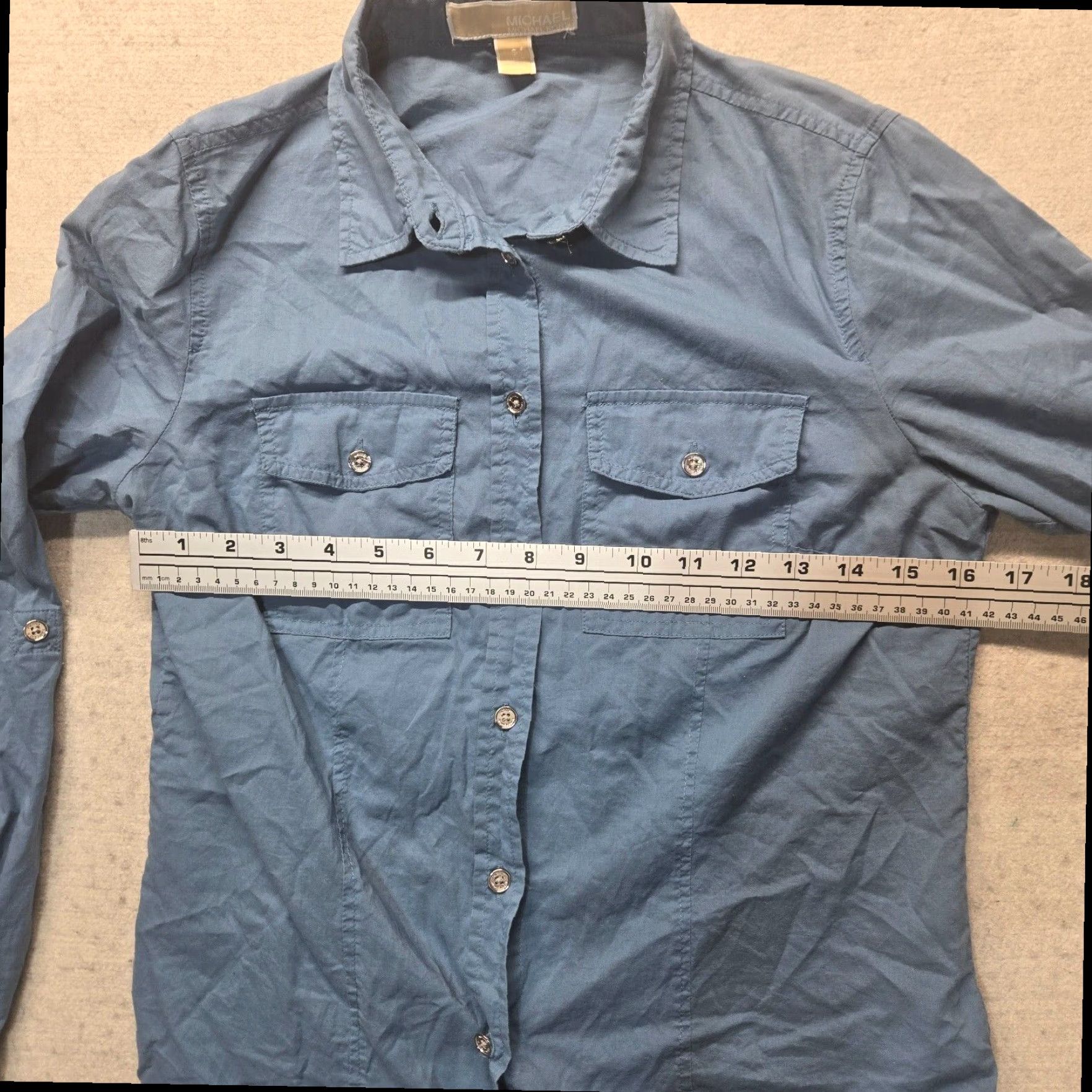 Michael Kors Michael Kors Women's Blue Button Up Long Sleeve Cotton Blend Shirt Small Size S / US 4 / IT 40 - 5 Thumbnail