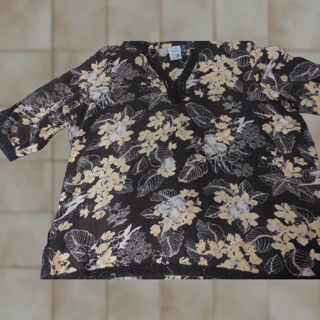 Vintage Only Necessities Womens Blouse L Brown Floral Long Sleeve Crew Neck Pullover Casual 100% Cotton Button Regular Fit Vintage No Size L / US 10 / IT 46 - 1 Thumbnail