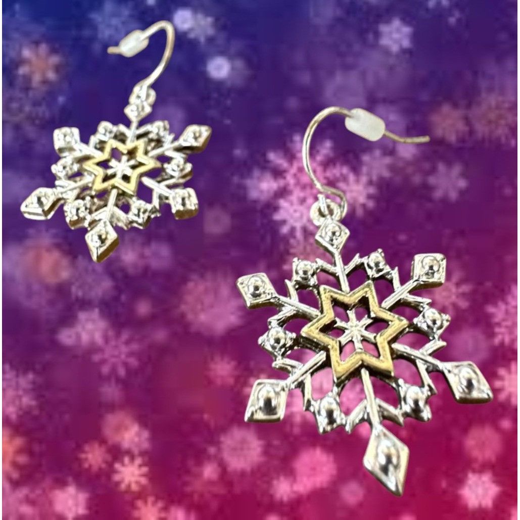 Handmade Snowflake Necklace Earrings Set 16" Chain New Reversible Size ONE SIZE - 5 Thumbnail