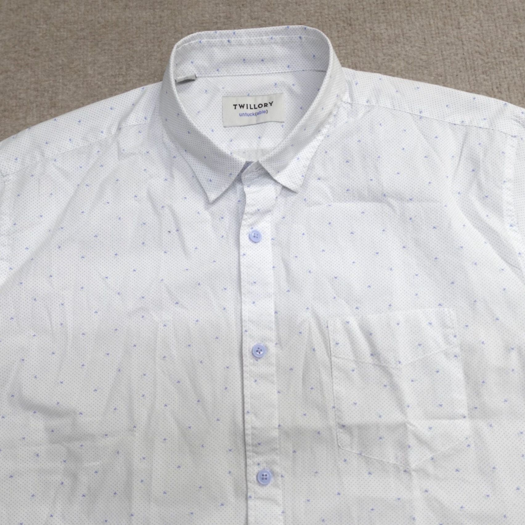 Vintage Twillory Mens Shirt XL White Tailored Fit Untuckable Chest Pocket Geometric Short Sleeve Button-Up Size US XL / EU 56 / 4 - 2 Thumbnail