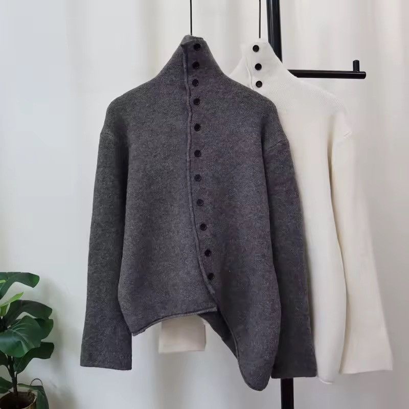 Other Irregular Knitted Retro Sweater Turtleneck Cardigan Size M / US 6-8 / IT 42-44 - 2 Thumbnail