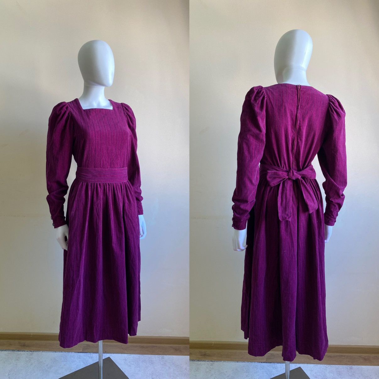 Laura Ashley Vintage 80s Laura Ashley Pink/Purple Belted Midi Dress Size M / US 6-8 / IT 42-44 - 1 Thumbnail