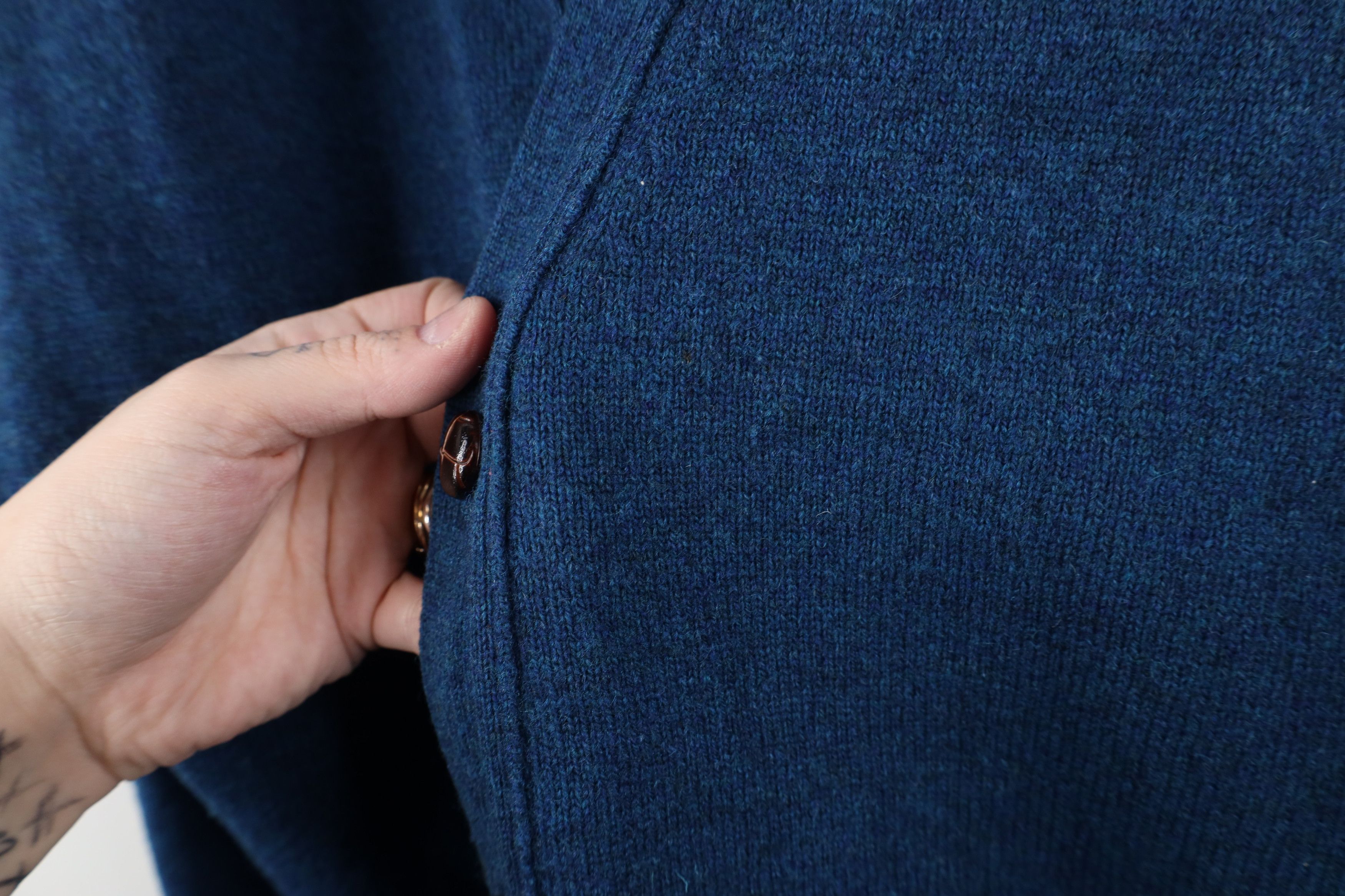 L.L. Bean × Vintage Vintage 90s LL Bean Lambswool Knit Cardigan Sweater Blue Size US L / EU 52-54 / 3 - 10 Thumbnail