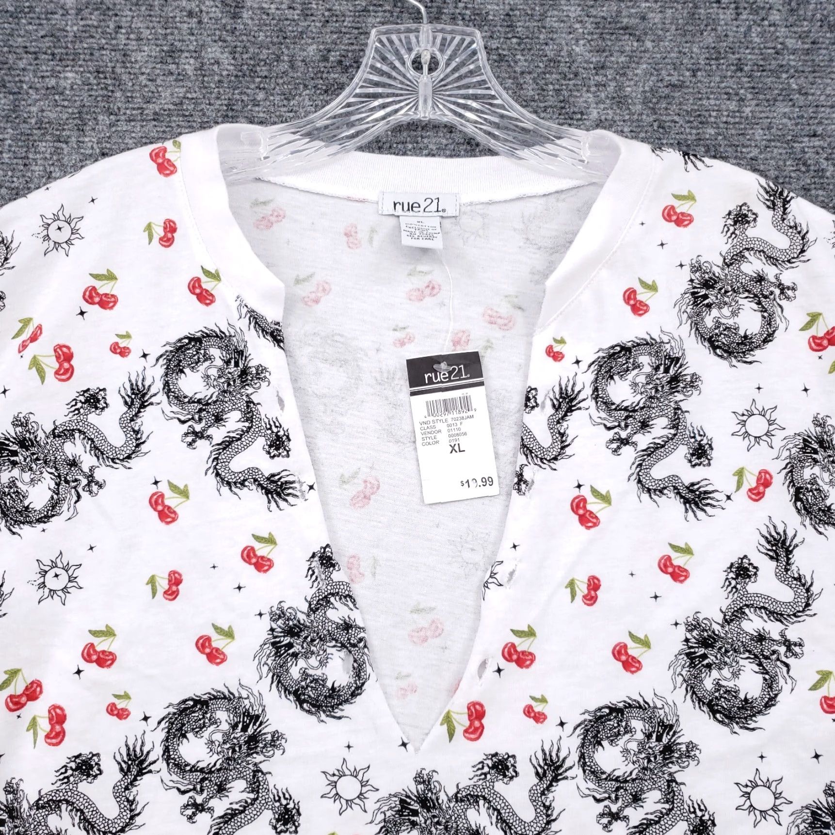 Vintage Rue21 Top Womens XL White Crop V-Neck Short Sleeve T-Shirt Size XL / US 12-14 / IT 48-50 - 3 Thumbnail