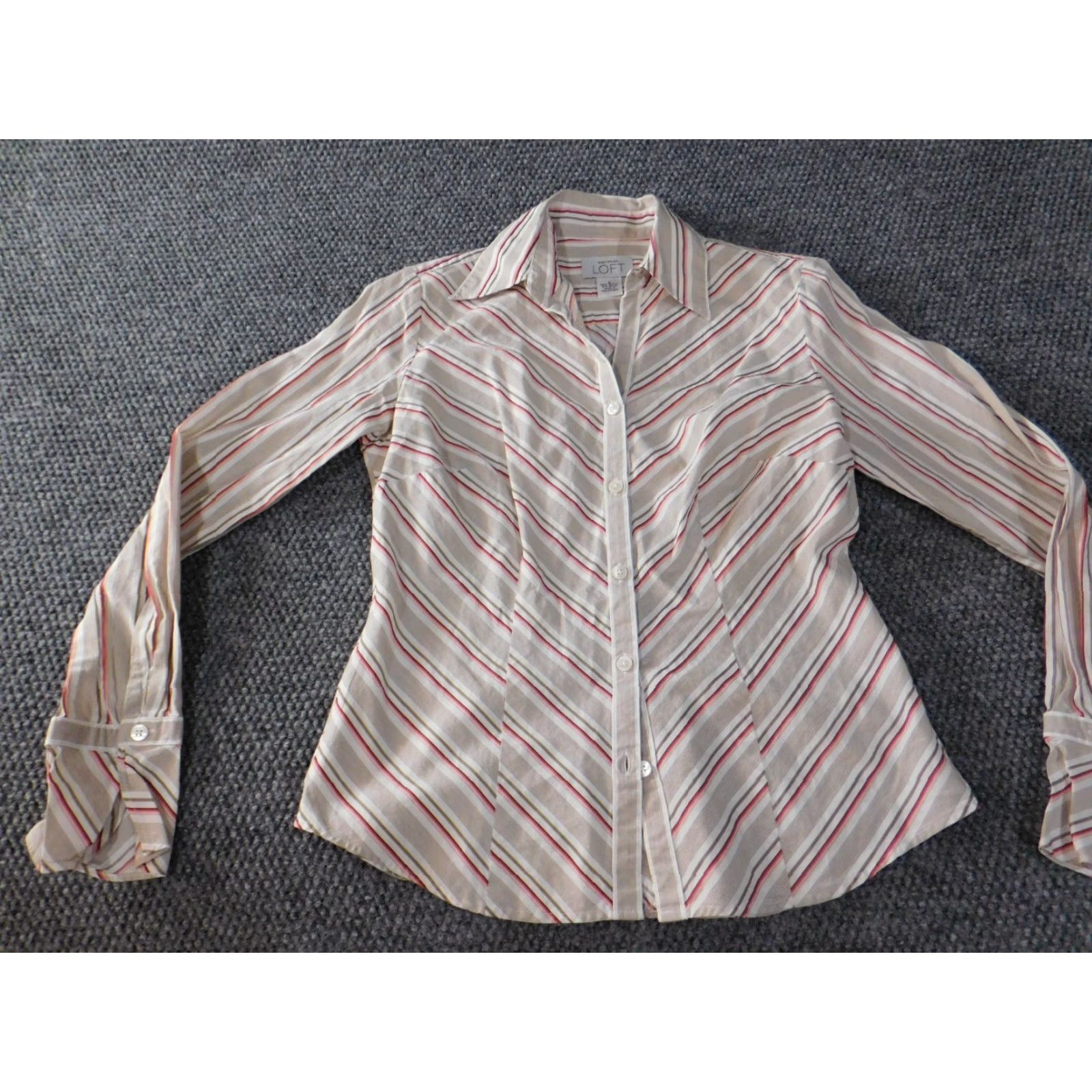 Ann Taylor Ann Taylor Loft Womens Blouse Small beige striped Button-Up top rayon office Size S / US 4 / IT 40 - 3 Thumbnail