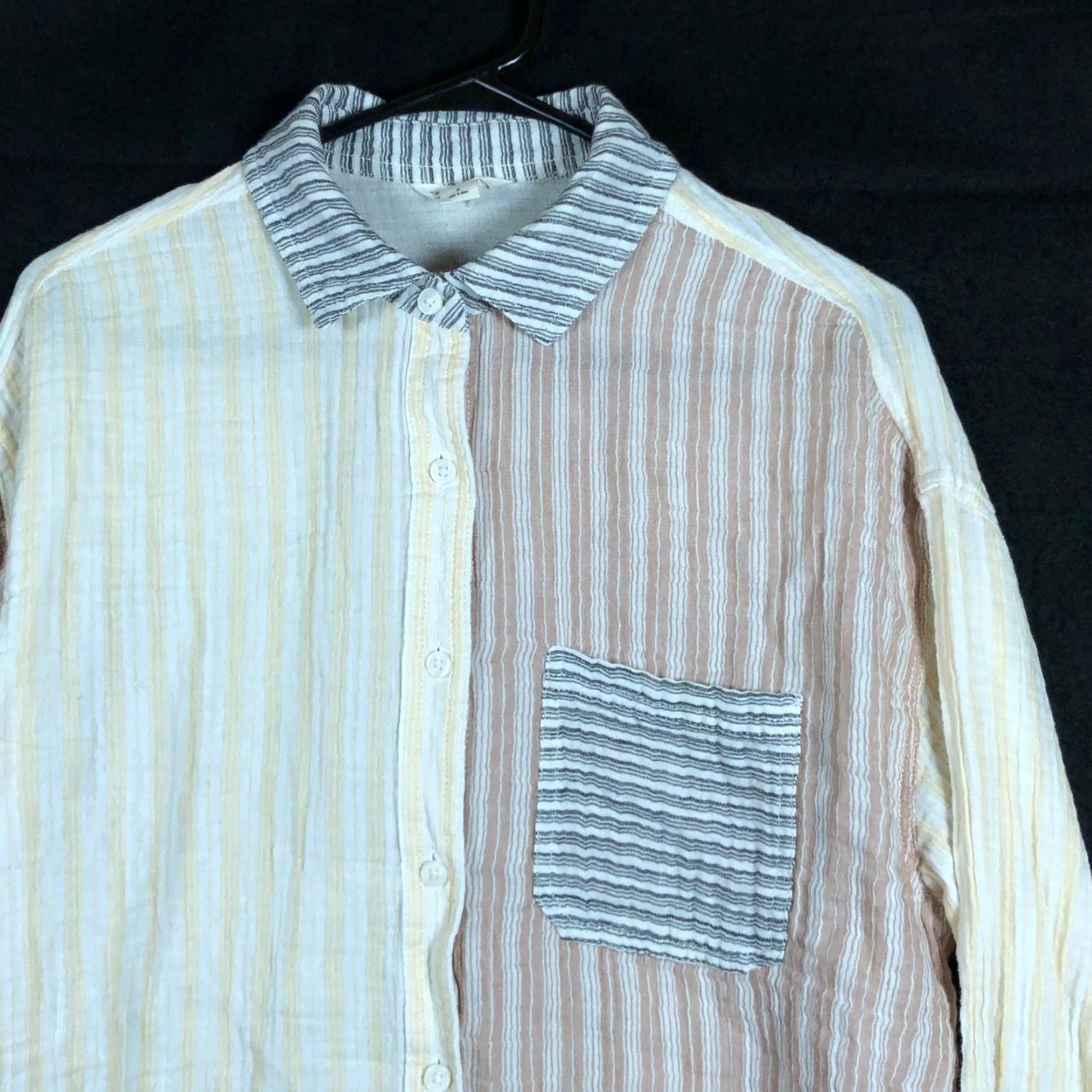 Aeropostale Aeropostale Shirt Womens Striped Collared Button Down 100% Cotton S Yellow Multicolored Casual Workwear Slim Fit Button-Up Long Sleeve Size S / US 4 / IT 40 - 2 Thumbnail