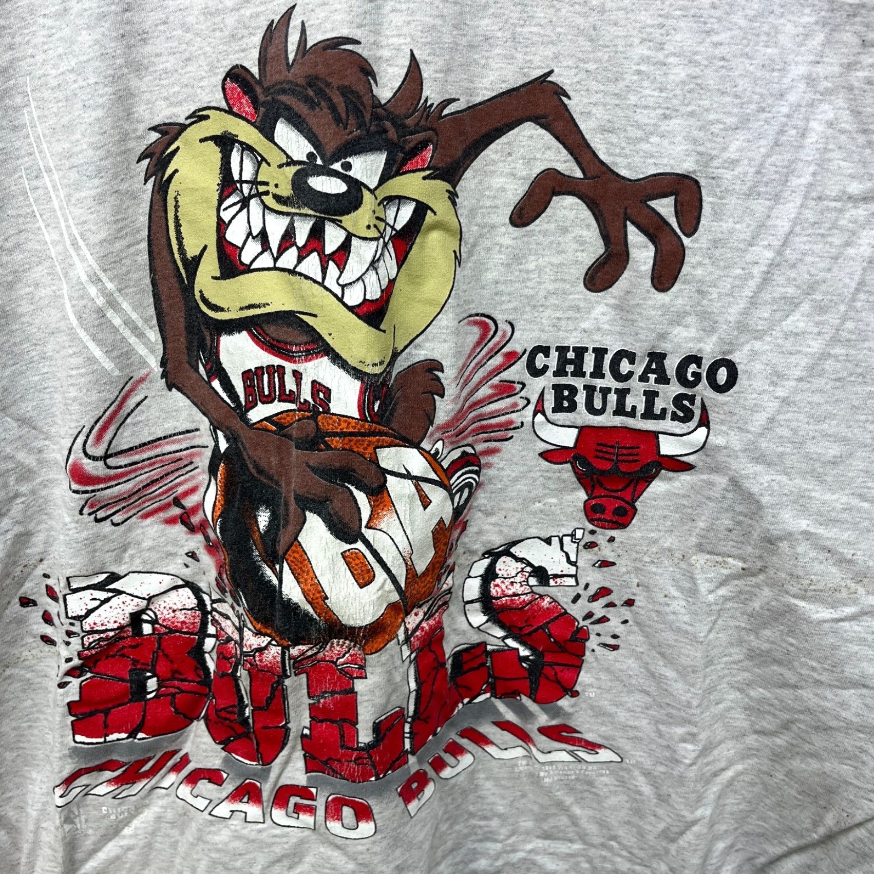 Vintage VINTAGE 90s TAZ Chicago Bulls T Shirt Jersey XL Shirt Mens Gray Cotton Jersey 90s Theme Mens Size US XL / EU 56 / 4 - 2 Thumbnail