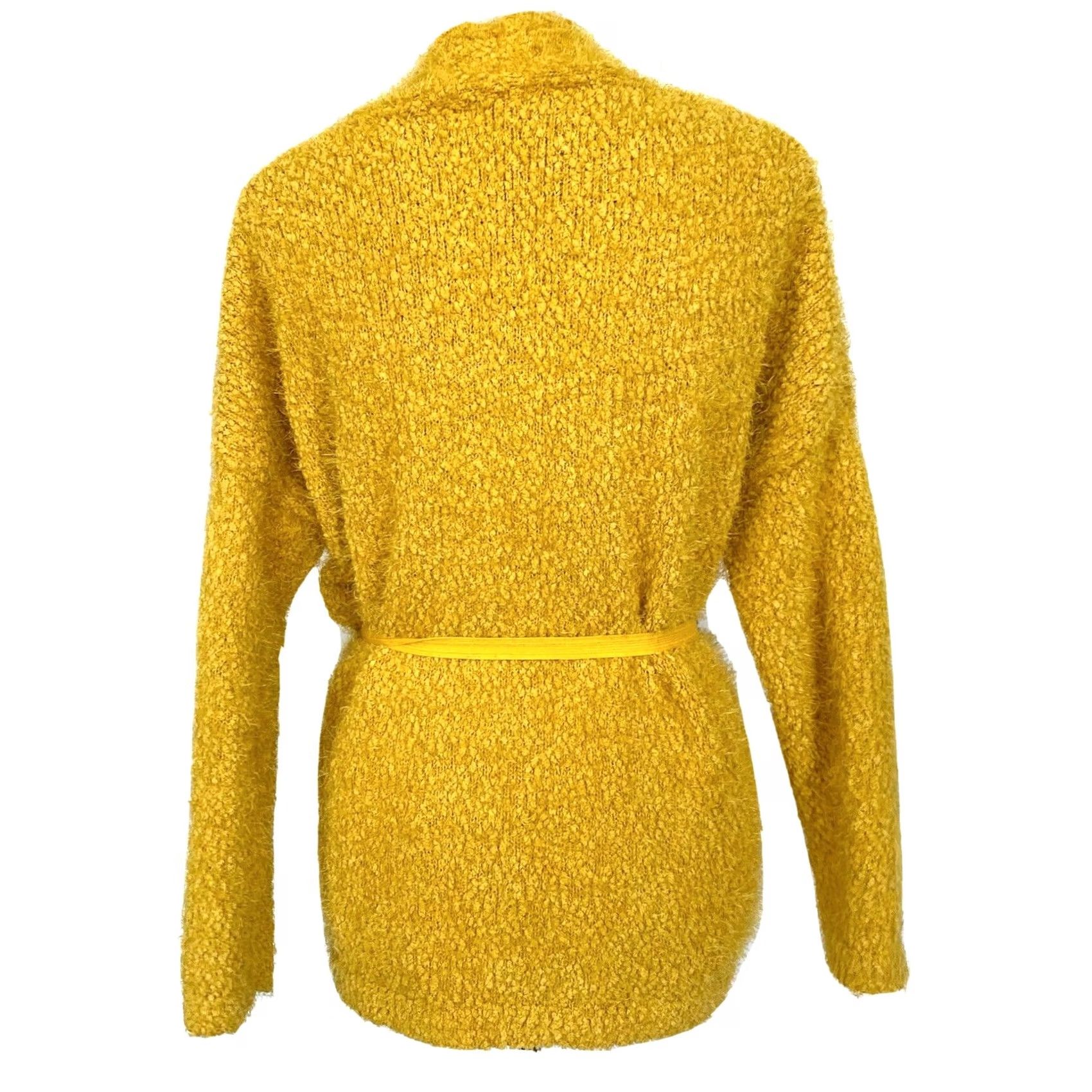 Vintage CURRENT AIR Cardigan Sweater Belted Knitted Textured Yellow Boho L Womens Size L / US 10 / IT 46 - 5 Thumbnail
