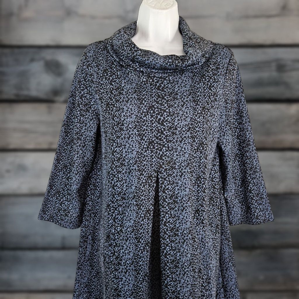 Vintage Tyler Boe Womens Dress Cowl Neck 3/4 Sleeve Sz Medium Blue Black Size M / US 6-8 / IT 42-44 - 1 Thumbnail