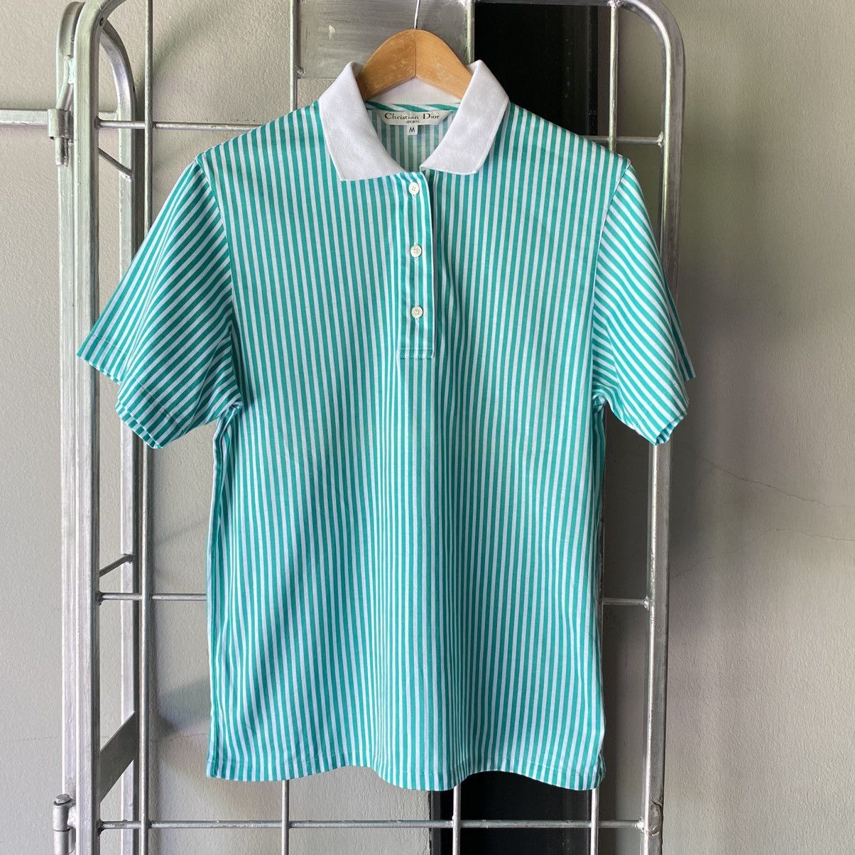 Dior Christian Dior Green & White Striped Polo Shirt Size M / US 6-8 / IT 42-44 - 1 Thumbnail