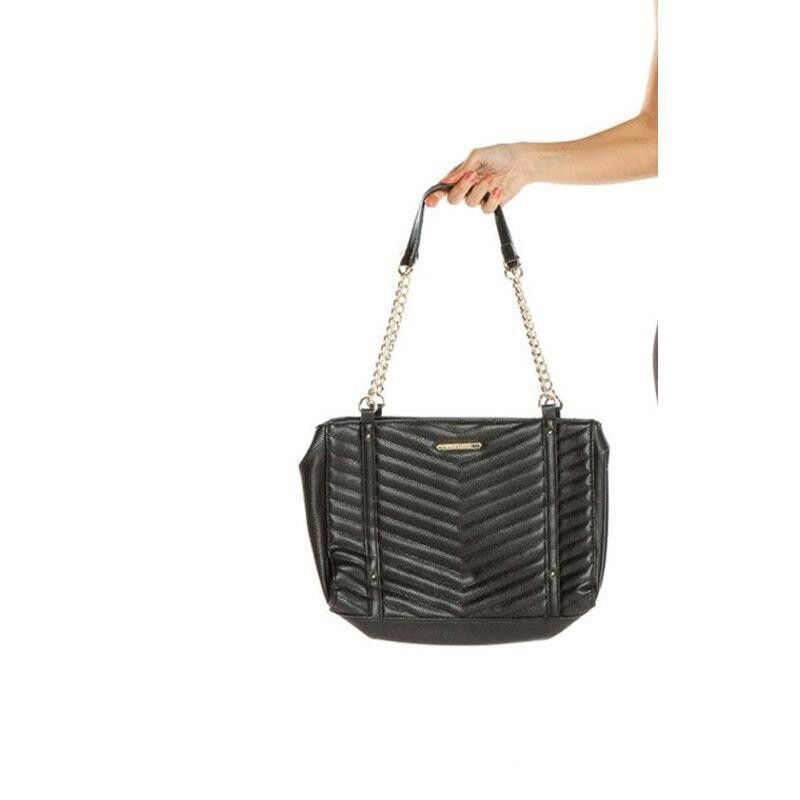 Designer Steve Madden Black Quilted Laptop Bag with Chain Strap Size ONE SIZE - 2 Thumbnail