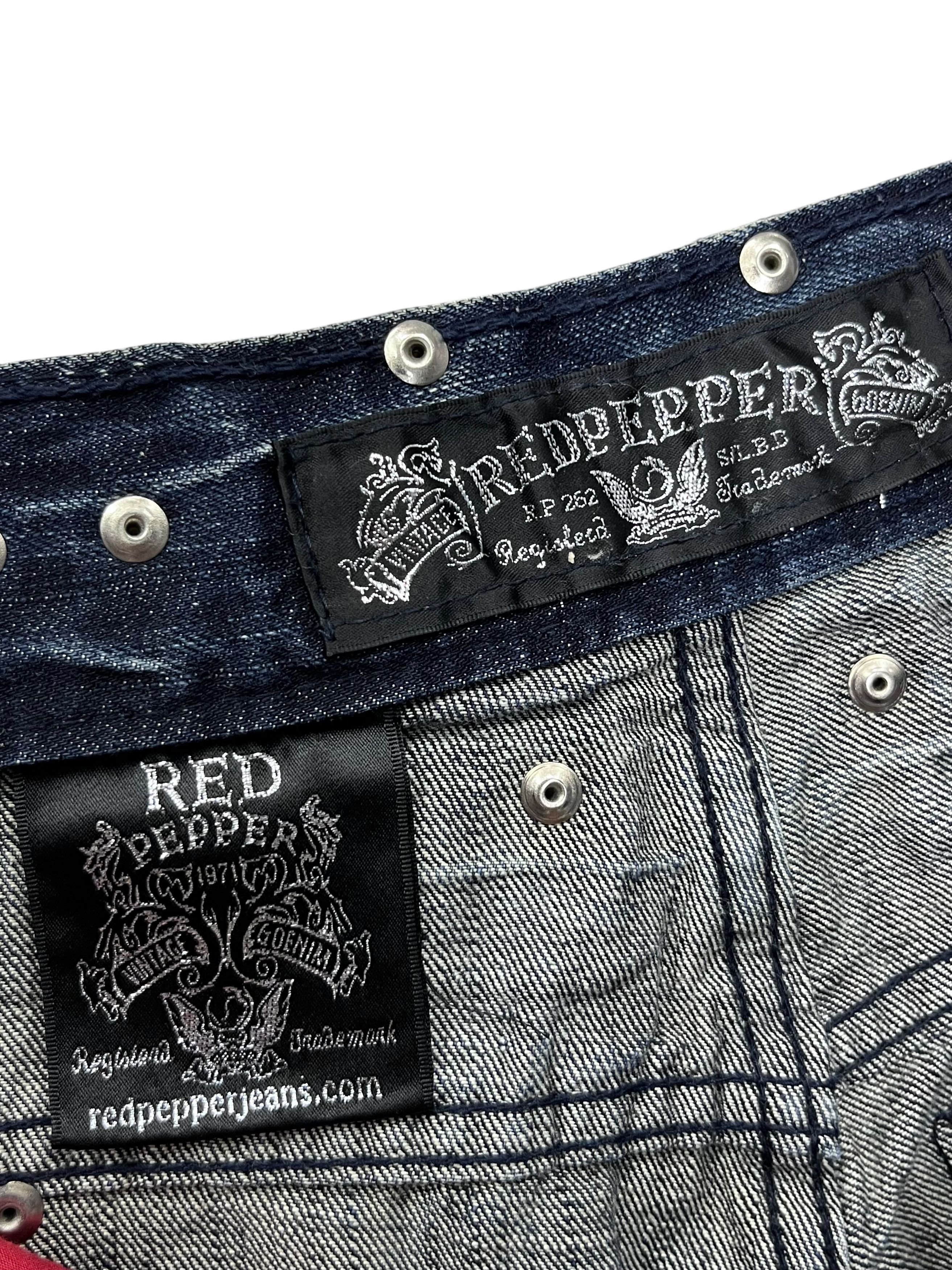Japanese Brand 🔥 90’s RED PEPPER Punk Skull Distressed Dark Blue Slim Fit Size US 31 - 12 Thumbnail