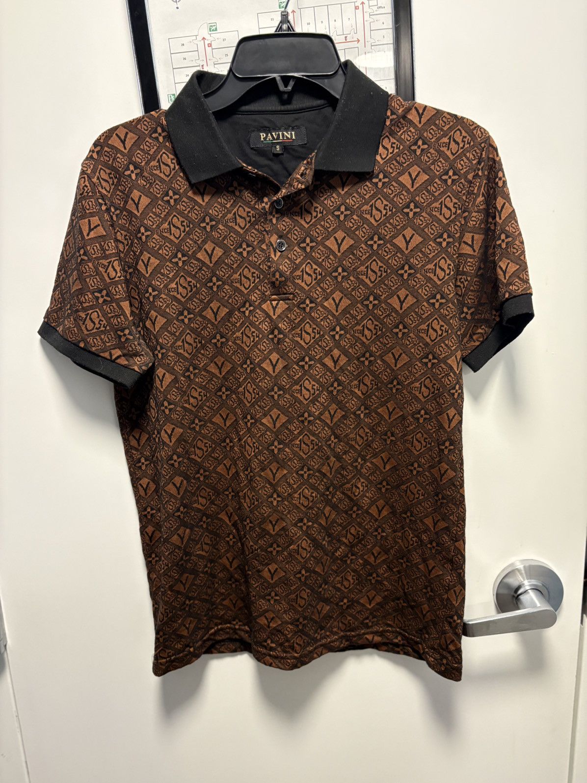 Other Pavini Brown Black Geometric Polo Short Sleeve Men’s Size S Size US S / EU 44-46 / 1 - 4 Thumbnail