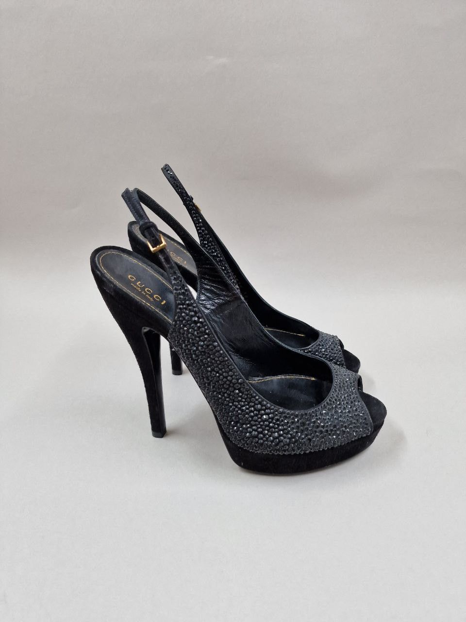 Gucci Gucci Crystal & Suede Leather Platform Heels Black Pumps Size US 8 / IT 38 - 1 Thumbnail