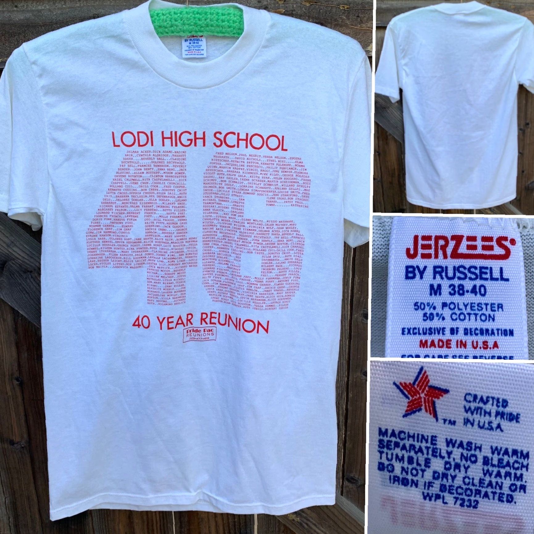 Jerzees VINTAGE Lodi High School 46 40 year reunion t-shirt 80s 1980s size M 38-40 Shirt Unisex Adults White 50% Polyester 50% Cotton Jerzees by Russell Size US M / EU 48-50 / 2 - 4 Thumbnail