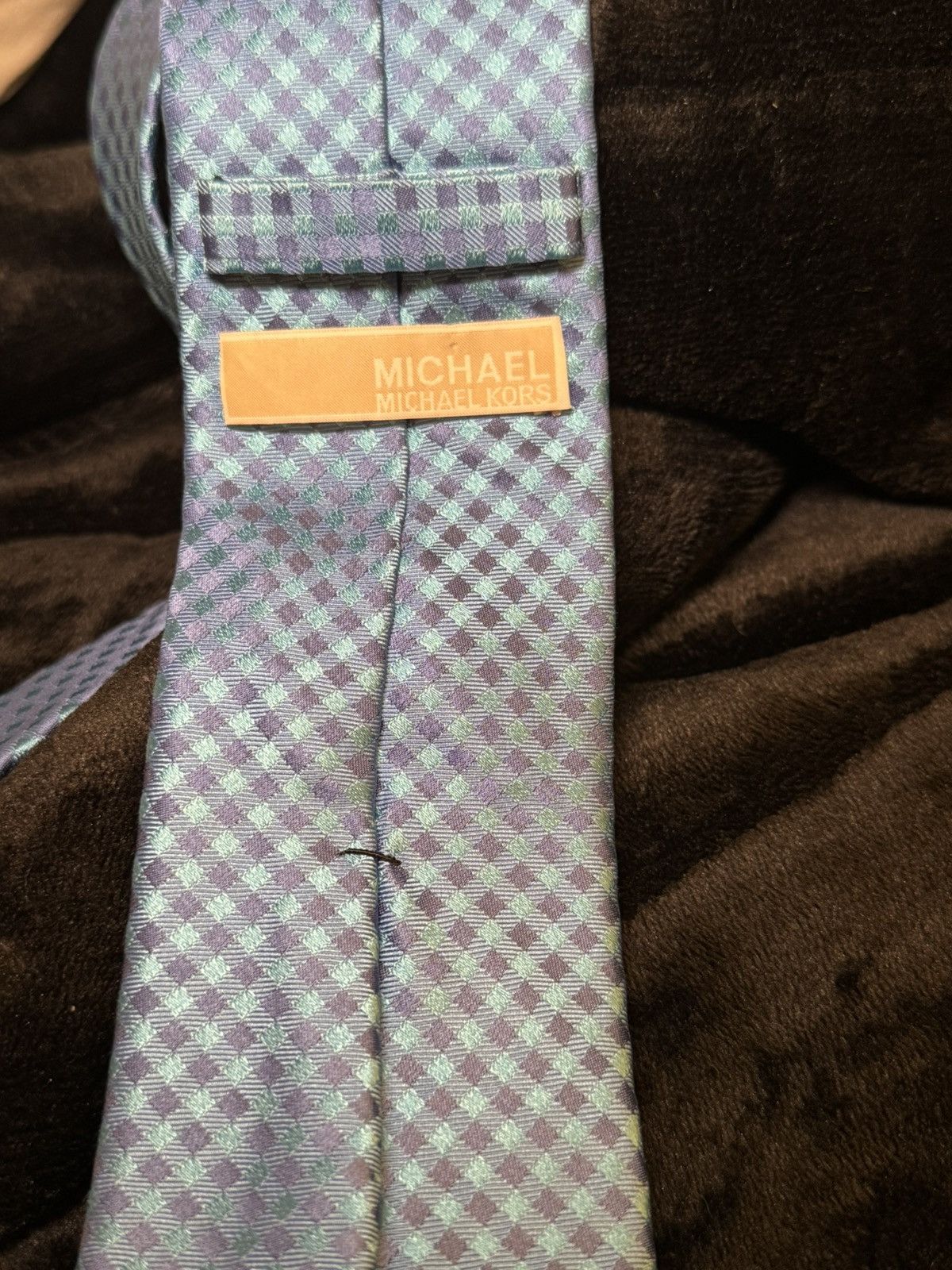 Michael Kors Michael Kors Blue Check Pattern Men's Dress Tie Size ONE SIZE - 4 Thumbnail