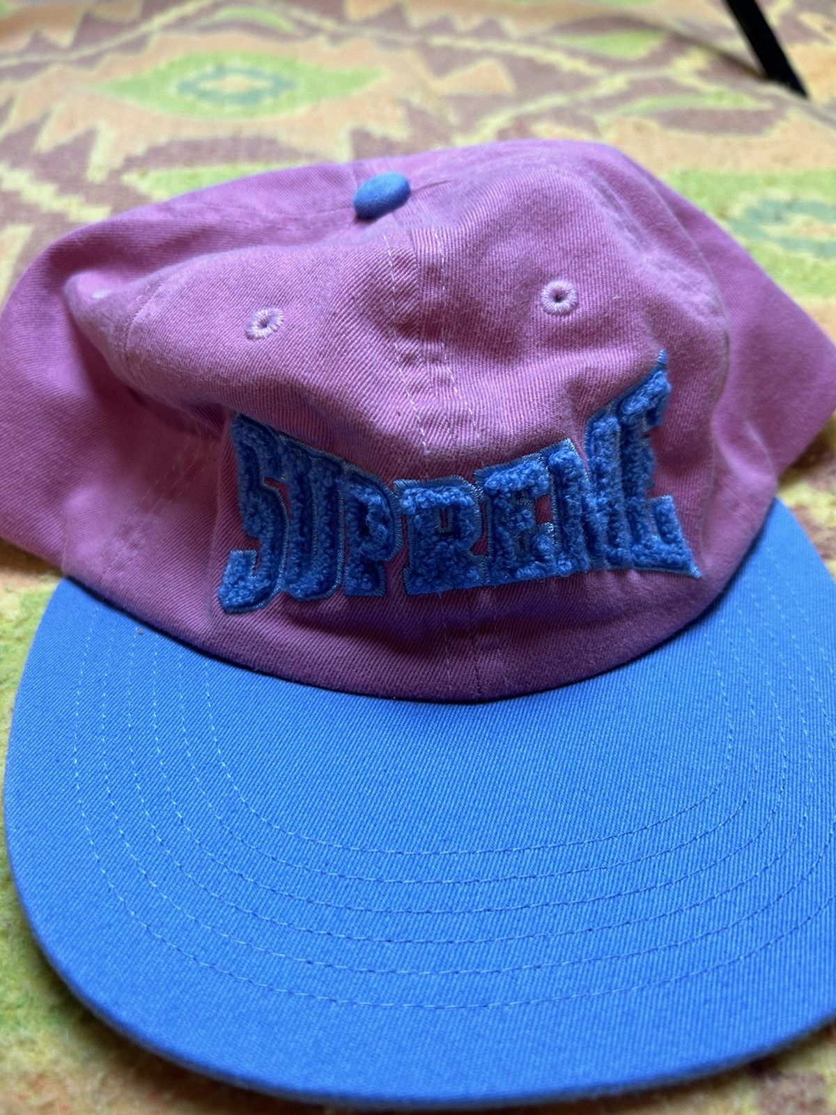 Supreme Pink and Blue Supreme Chenille Logo 6-Panel Adjustable Hat Size ONE SIZE - 2 Thumbnail