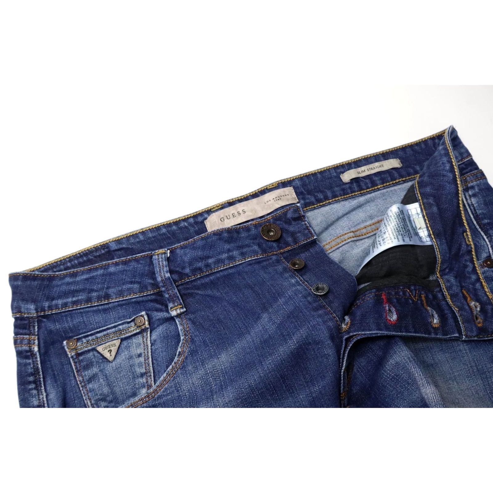 Guess GUESS Slim Straight Jeans Men's UK 34 Blue Button Fly Stretch Denim 5-Pocket Style Slim Straight Buttons Mens UK 34 Blue Size US 34 / EU 50 - 4 Thumbnail