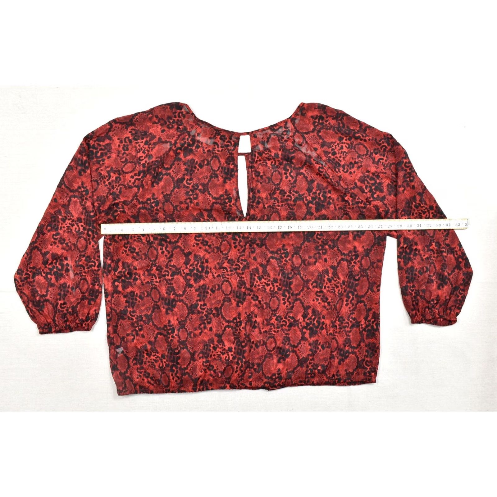 Vintage VINTAGE Lane Bryant Blouse Women 24 Plus Red Black Animal Print Keyhole Back Long Sleeve Crew Neck NWT Size 4XL / US 24-26 - 3 Thumbnail