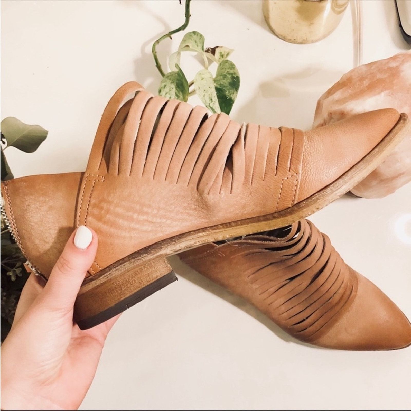 image of Free People Brown Tan Lost Valley Ankle Booties Boots Shoes, Women's (Size 6.5)