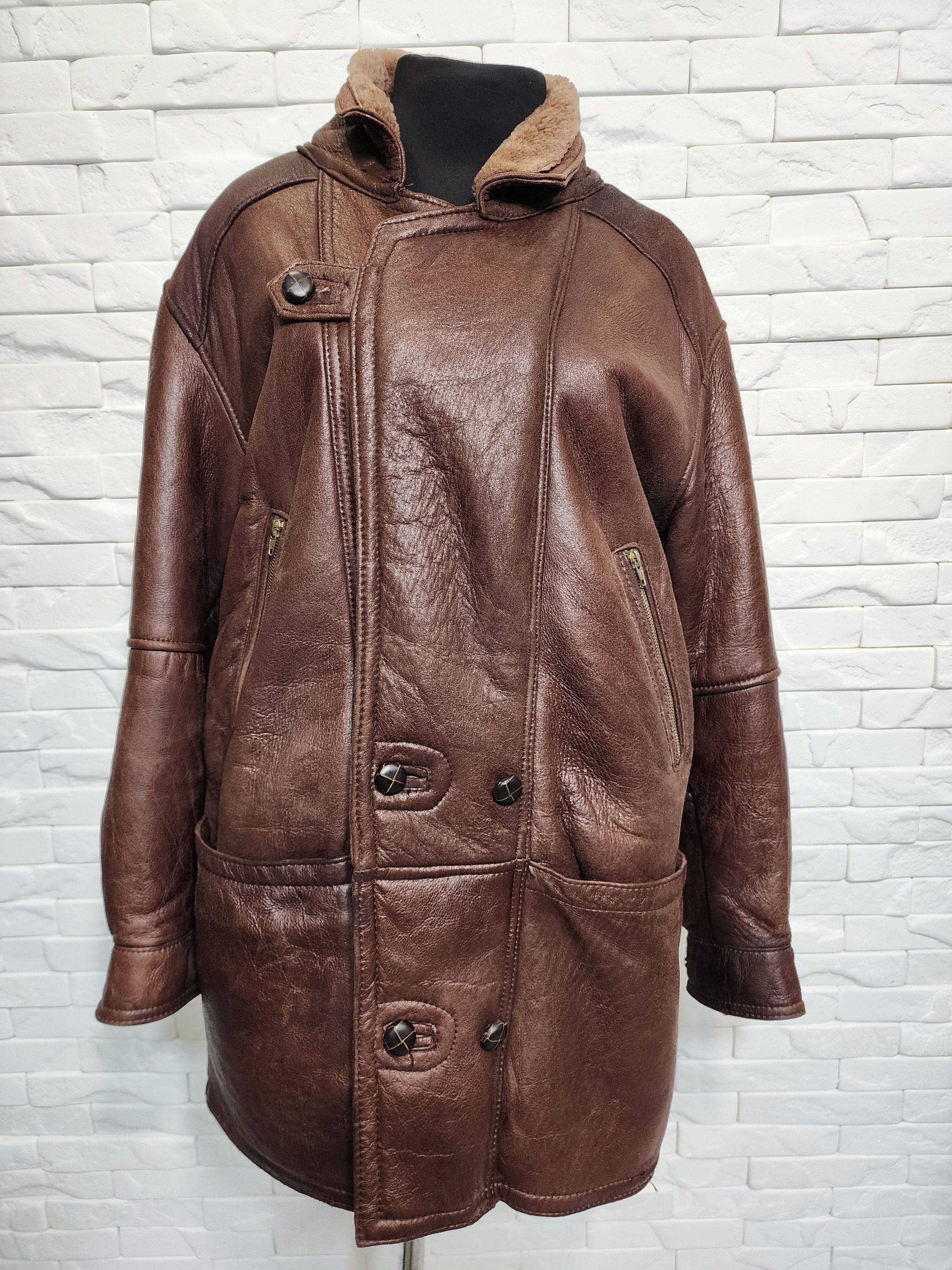 Genuine Leather Brown Sheepskin Coat: Men's Genuine Fur Winter Jacket Size US L / EU 52-54 / 3 - 1 Thumbnail