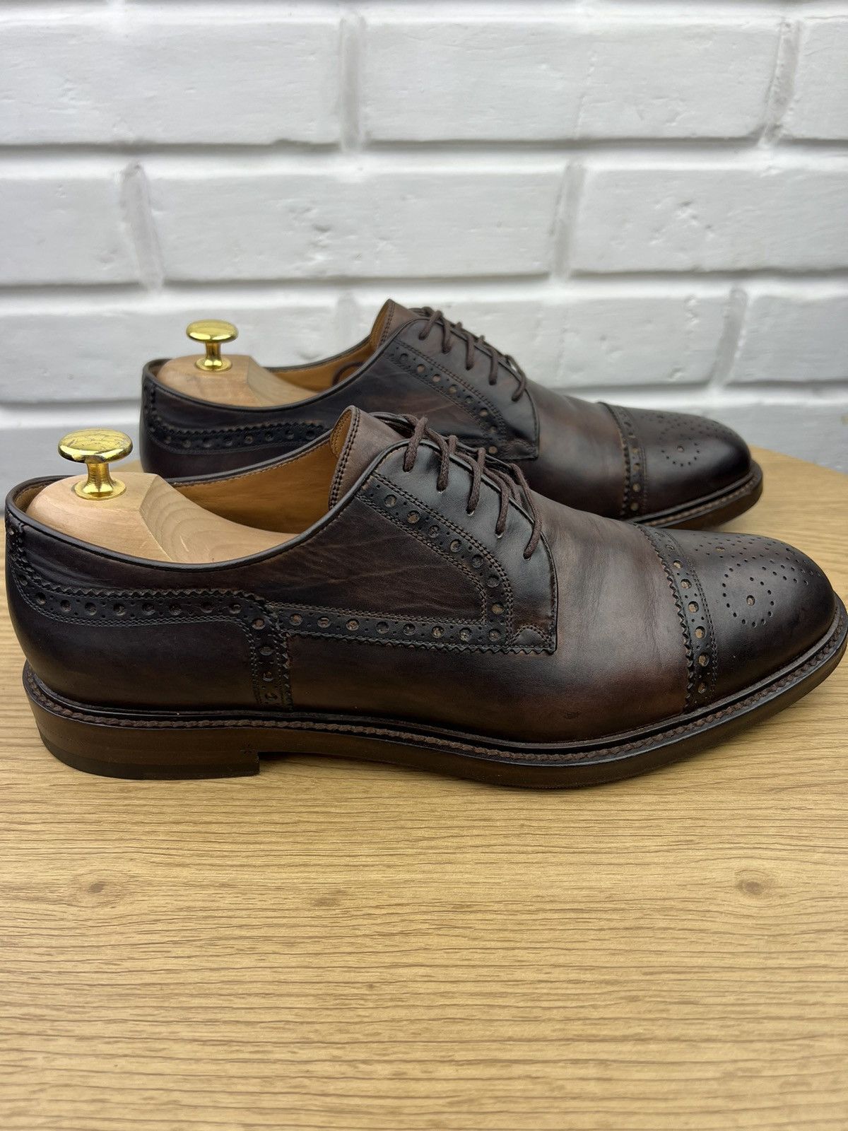 Gucci GUCCI Derby Brogues Leather Shoes Wingtip Brown Men’s Size US 10 / EU 43 - 8 Thumbnail