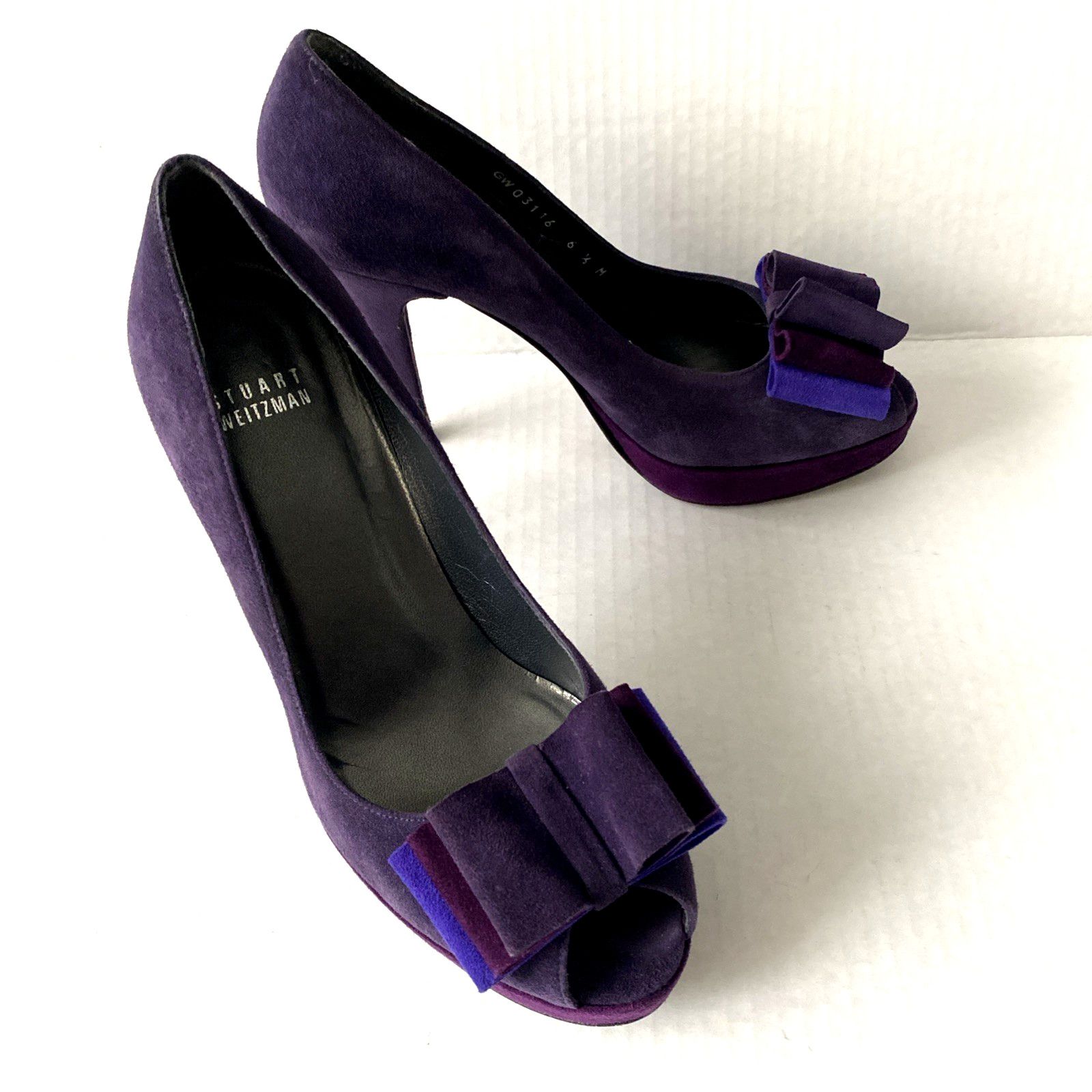 Stuart Weitzman Stuart Weitzman Pump Platform Moda Purple Suede Peep Toe 6.5 Size US 6.5 / IT 36.5 - 3 Thumbnail