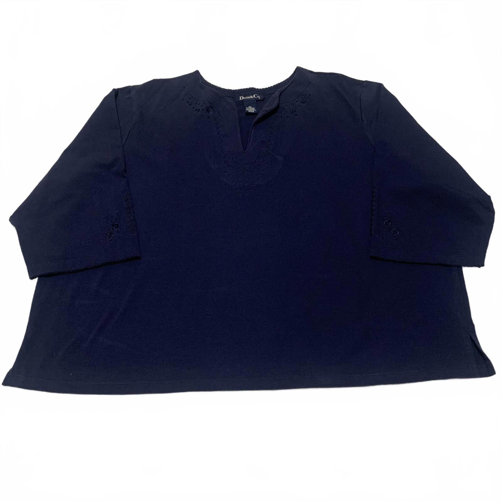 Denim & Co. Denim & Co Navy Blue Women's Blouse 3X Embroidered Size 3XL / US 20-22 - 1 Thumbnail