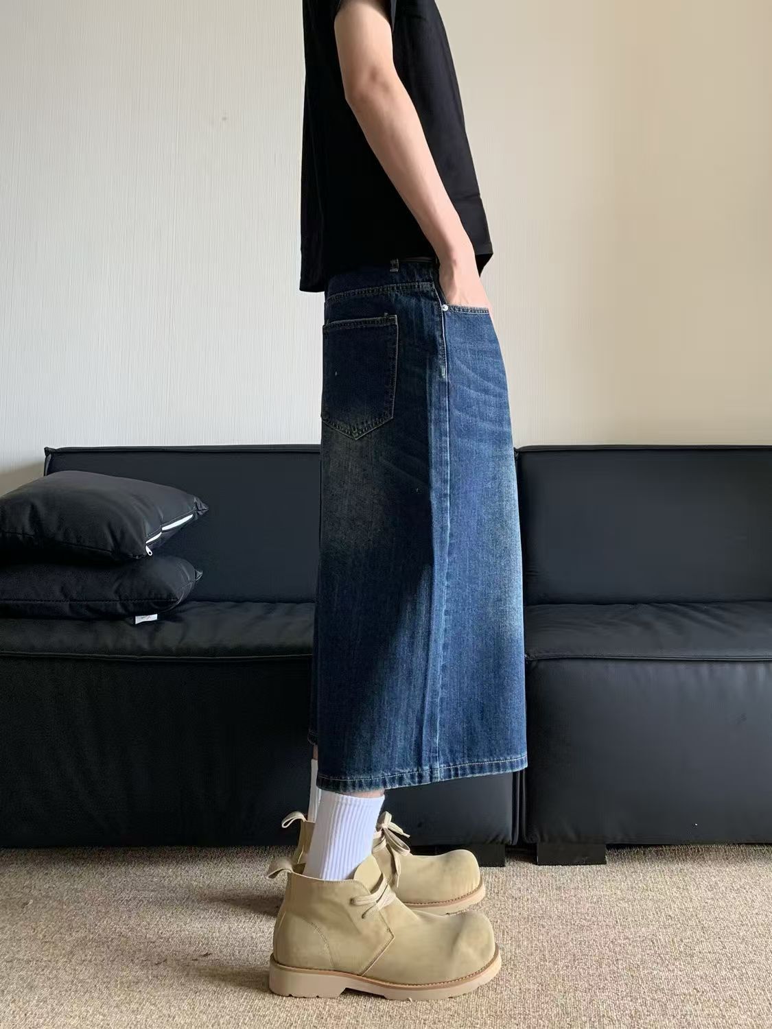 Vintage Blue Casual Retro Hip-Hop Straight-Leg Denim Shorts Size US 32 / EU 48 - 4 Thumbnail