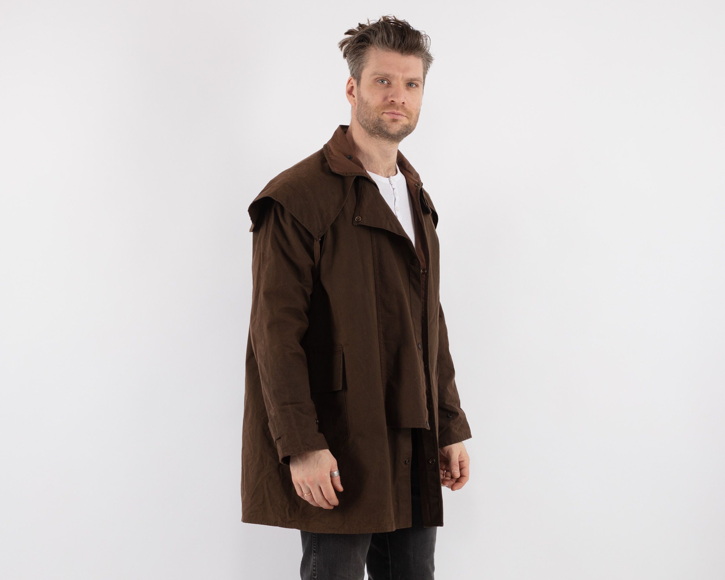 DRIZA-BONE 90s VTG Riding Trench Coat Duster Jacket sz L