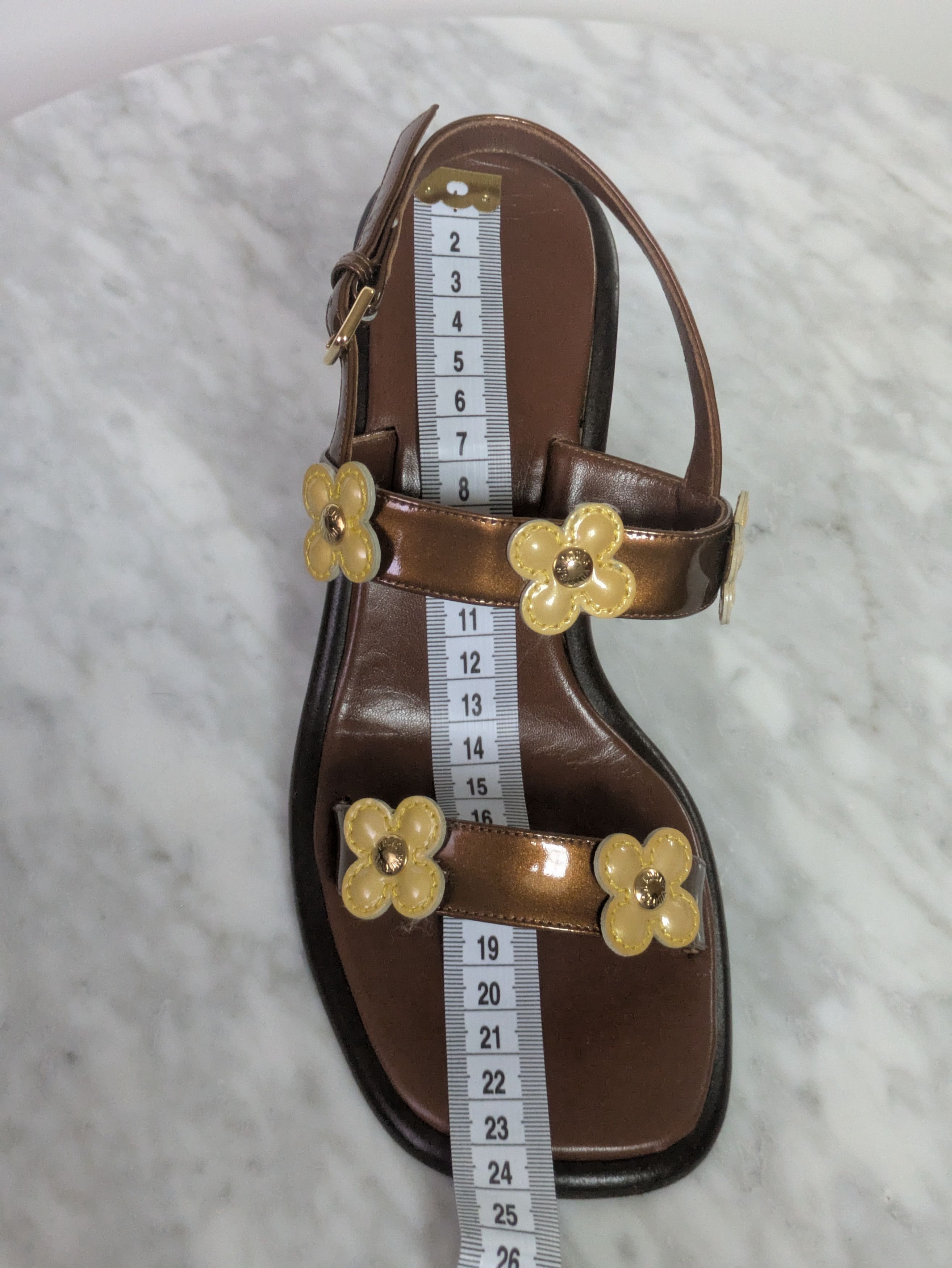 Louis Vuitton Early 2000s Louis Vuitton Chunky Flower Block Heel Sandals Size US 6 / IT 36 - 10 Thumbnail