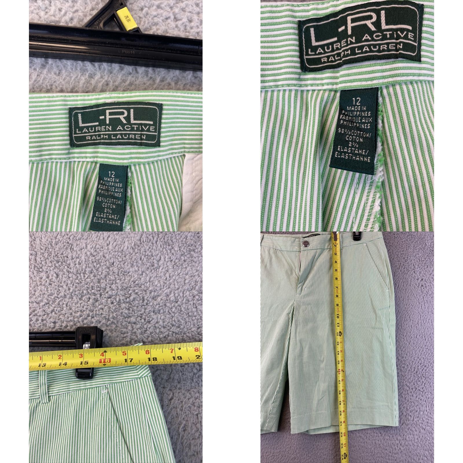 Ralph Lauren VINTAGE? No. LAUREN RALPH LAUREN ACTIVE Shorts WOMEN 12 Green White Stripes Pockets Cotton Blend Regular Fit 79-48 Size 34" / US 12 / IT 48 - 8 Thumbnail