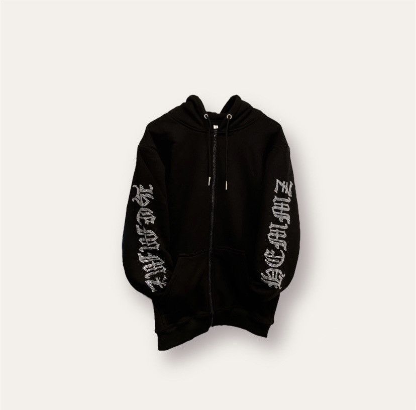 Streetwear black rhinestone zip up hoodie | Grailed