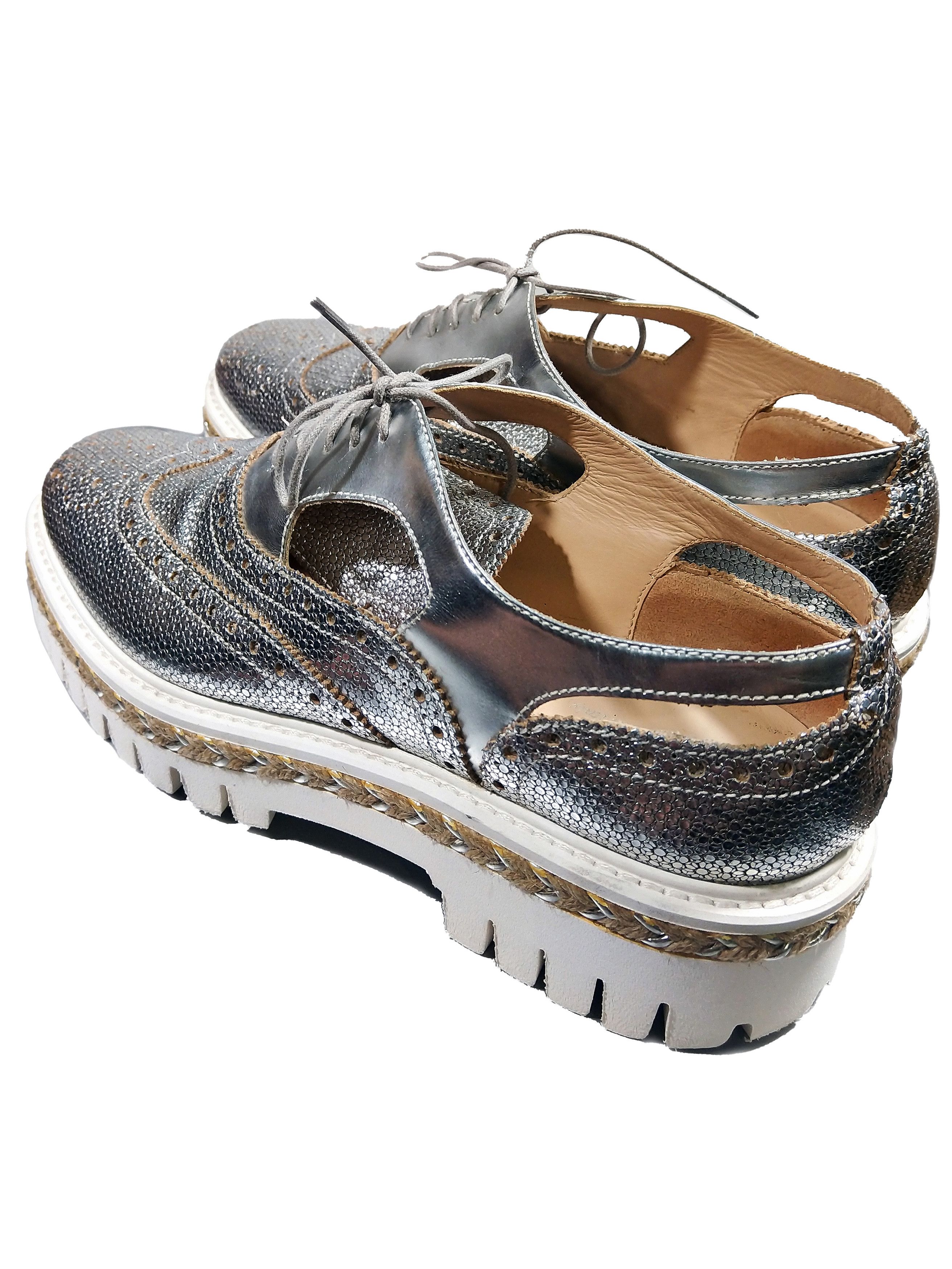Alberto Guardiani Alberto Guardiani Metallic Platform Brogues Leather Oxford Size US 8 / IT 38 - 5 Thumbnail