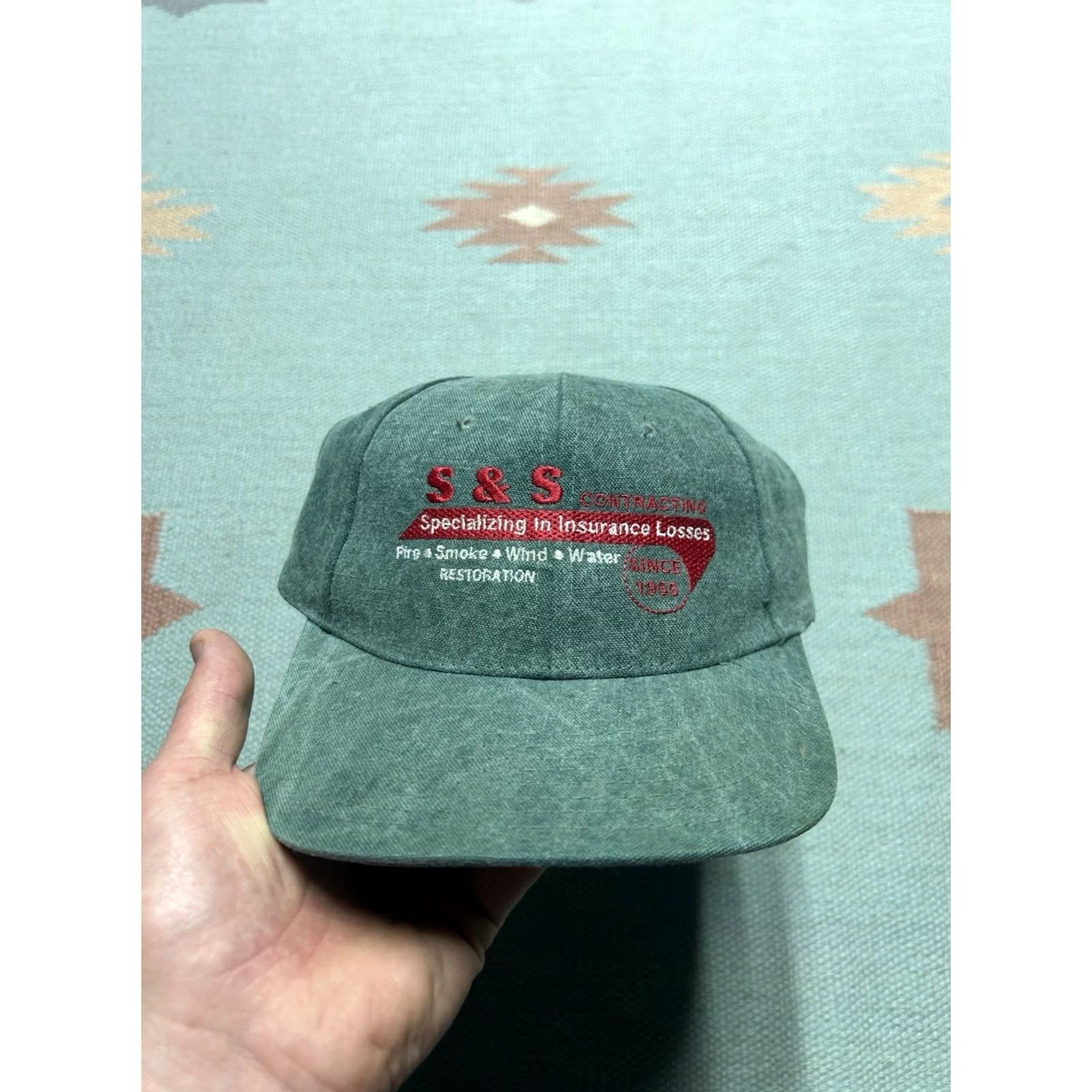 Vintage VINTAGE strapback hat cap S&S contracting insurance stone wash canvas green Men Adjustable Green Strapback Size ONE SIZE - 2 Thumbnail