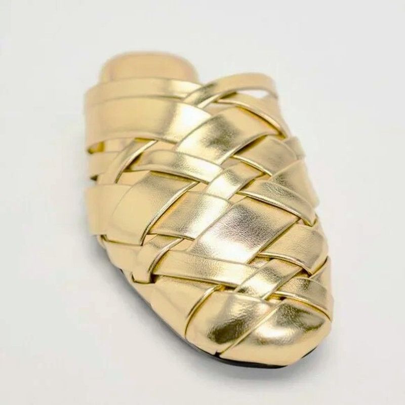 Zara ZARA Gold Woven Metallic Flat Mules NWT Size US 7.5 / IT 37.5 - 21 Thumbnail