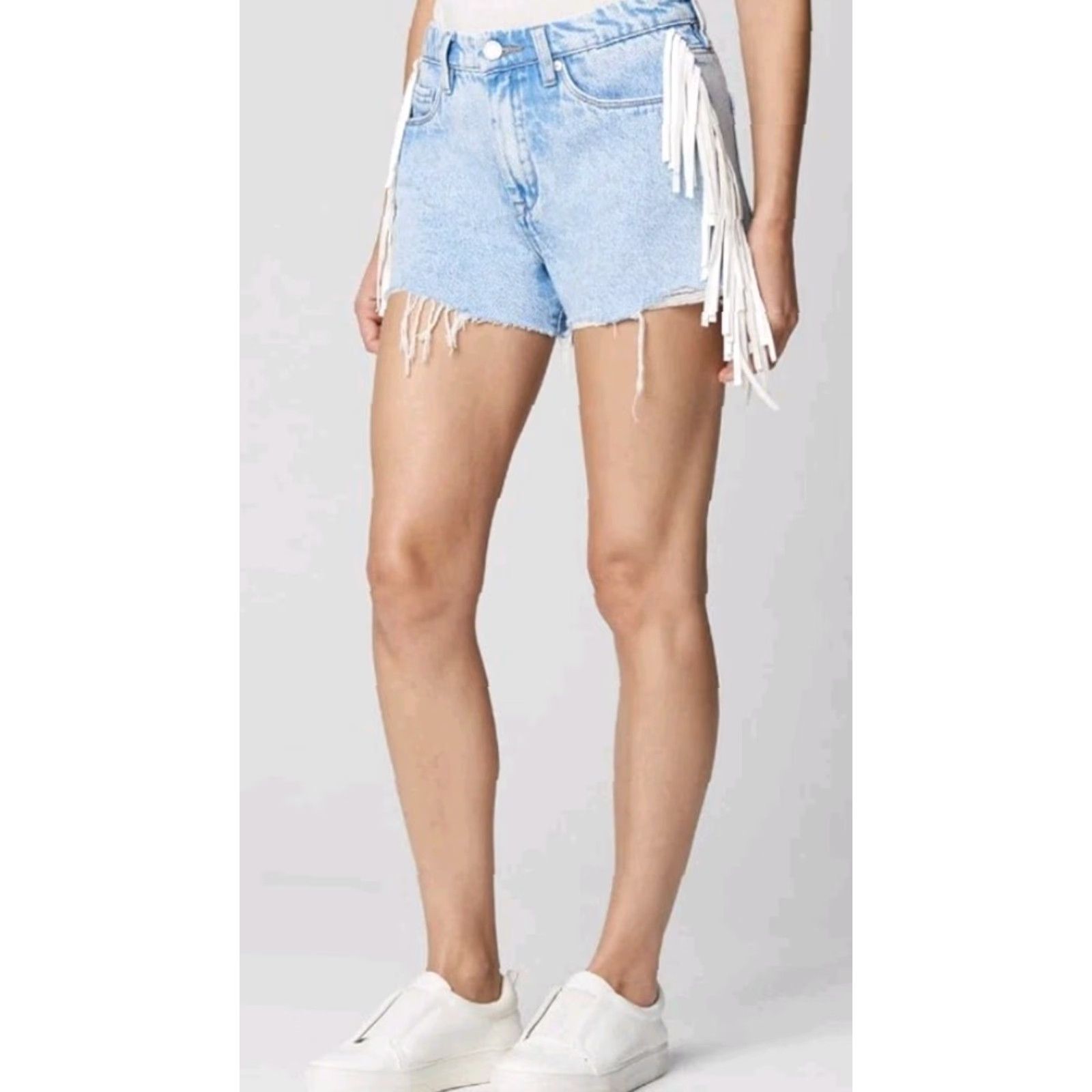Vintage BLANKNYC Womens Hi Rise Five Pocket Vegan Leather Fringe Cut Off Shorts - 29 Blue NWT Size 29" - 4 Thumbnail