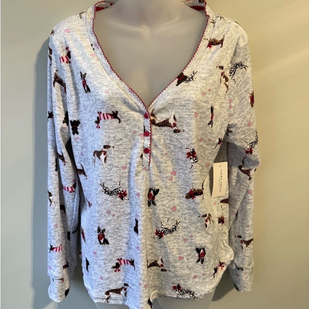 Laura Ashley Laura Ashley Gray Dog Print Pajama Top Size L / US 10 / IT 46 - 1 Thumbnail