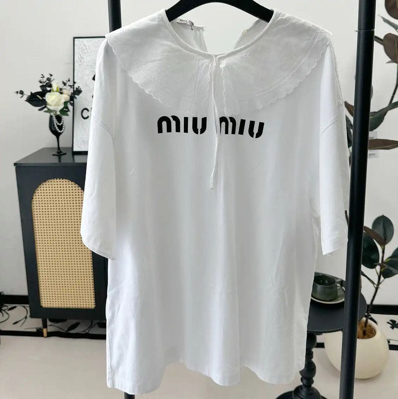 Miu Miu Miu Miu Summer White Logo T-Shirt 0089 Size M / US 6-8 / IT 42-44 - 1 Thumbnail