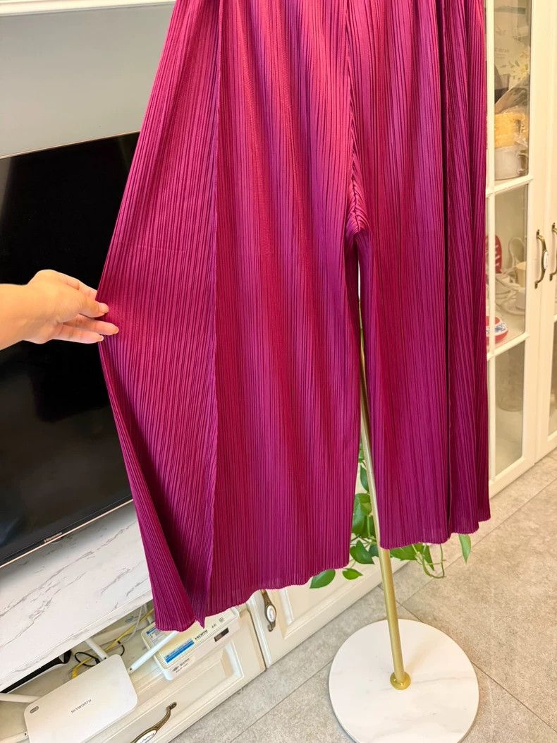 Issey Miyake Issey Miyake size:3 Purple pleated straight-leg wide-leg p Size 31" - 6 Thumbnail