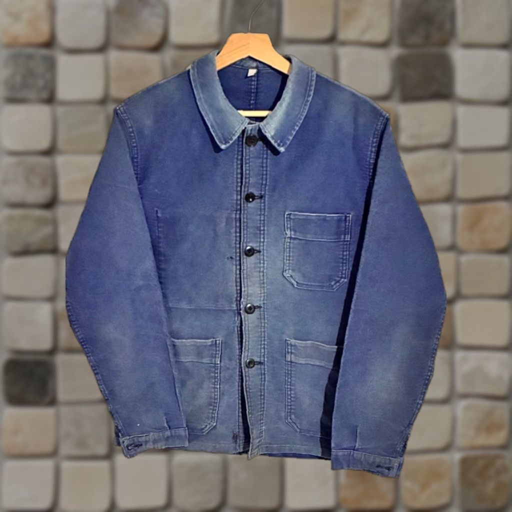 Vintage Le Mont Saint Michel Blue Work Jacket moleskin jacket 46 Vintage Mens Jacket Blue 1950s France JP Size US S / EU 44-46 / 1 - 1 Thumbnail
