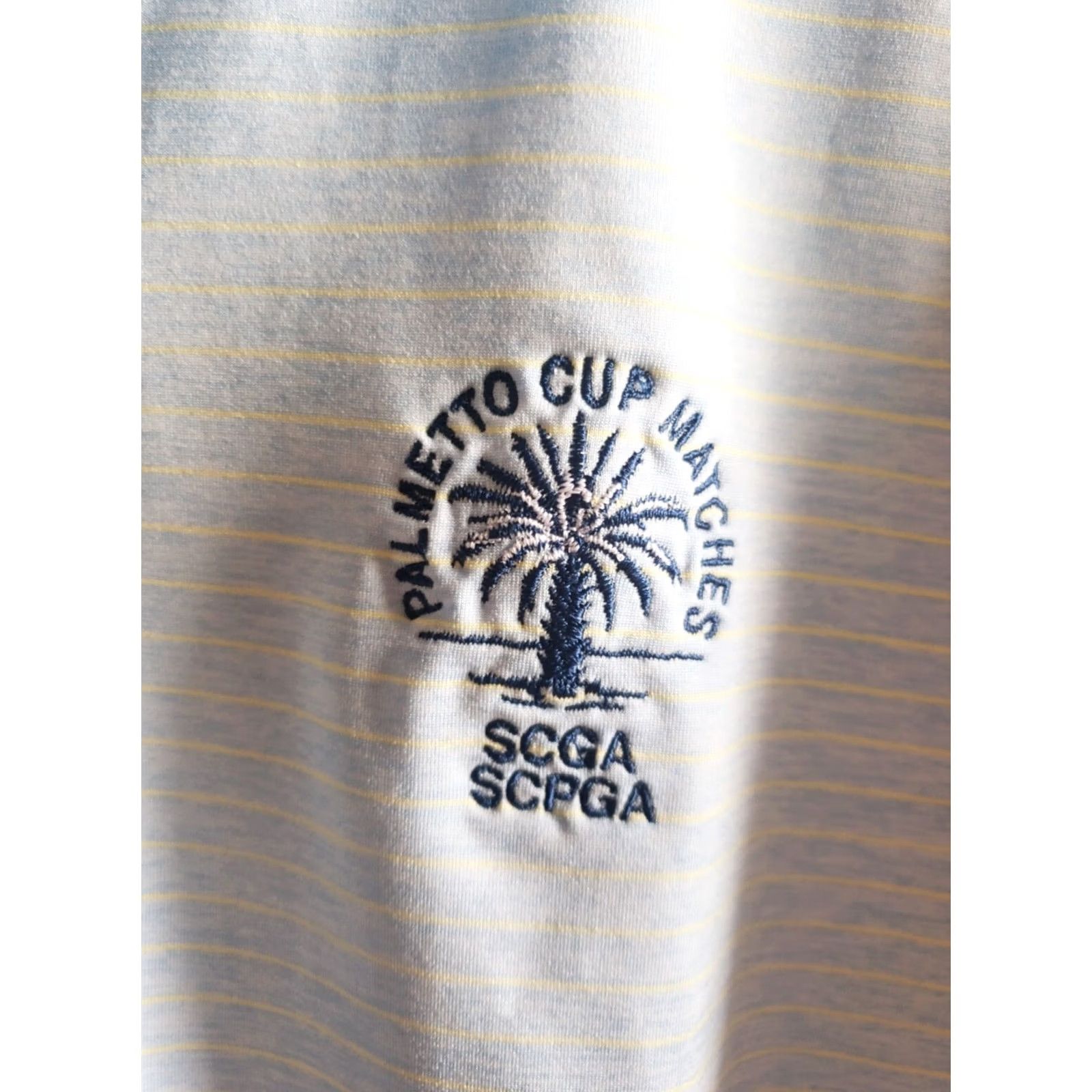 Vintage Bald Head Island Club Polo Shirt Mens XL Blue Yellow Striped Knit Polyester Spandex Logo Golf Shirt Size US XL / EU 56 / 4 - 5 Thumbnail