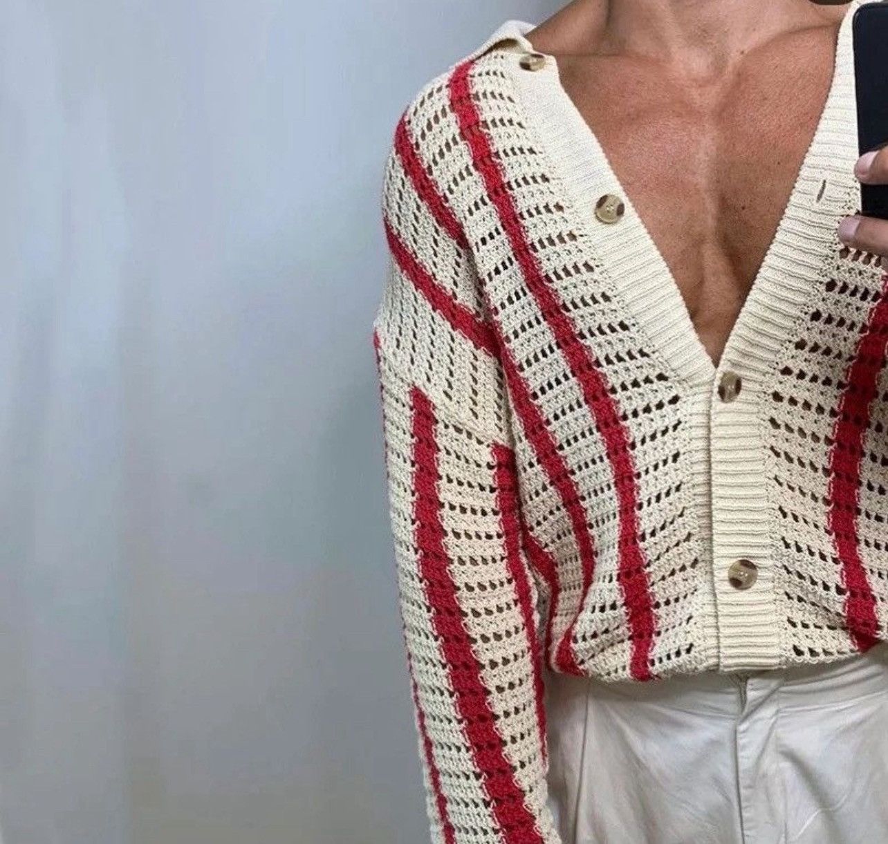 Japanese Brand × Vintage Knit Striped Jacquard Cardigan Size US L / EU 52-54 / 3 - 3 Thumbnail