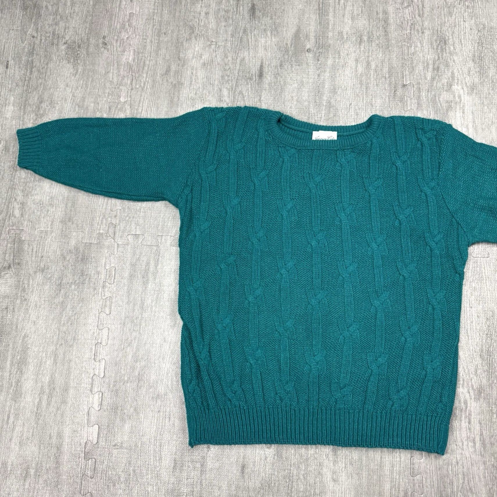 Vintage Vintage 1980s Jessica Cole Cable Knit Sweater Women's XL Oversized Fall Teal Acrylic Size XL / US 12-14 / IT 48-50 - 2 Thumbnail
