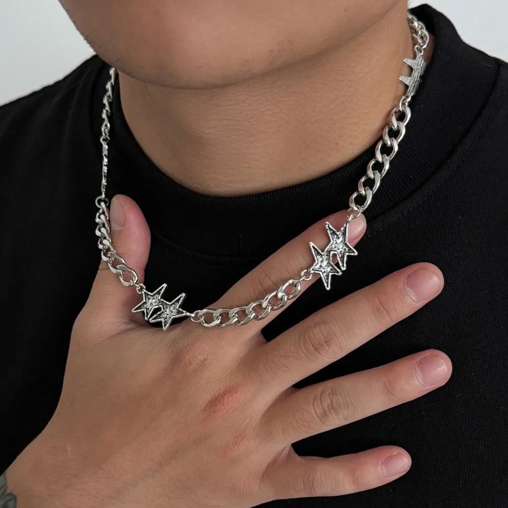 Jewelry Grooved Five-pointed Star Chain Necklace Size ONE SIZE - 1 Preview
